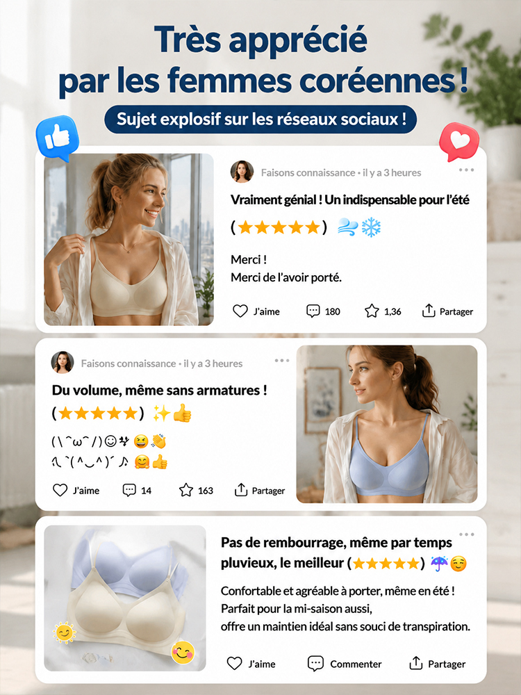 ❄️ Matière en soie glacée – fraîche même par 40°C. Aucune odeur, ne transparaît pas sous une chemise blanche. 💨 Portez-la sans crainte, elle galbe la poitrine, fini les complexes. ✨