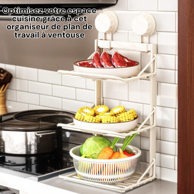 Organisateur de plan de travail à ventouse, porte-aliments à plusieurs étages, installation facile
