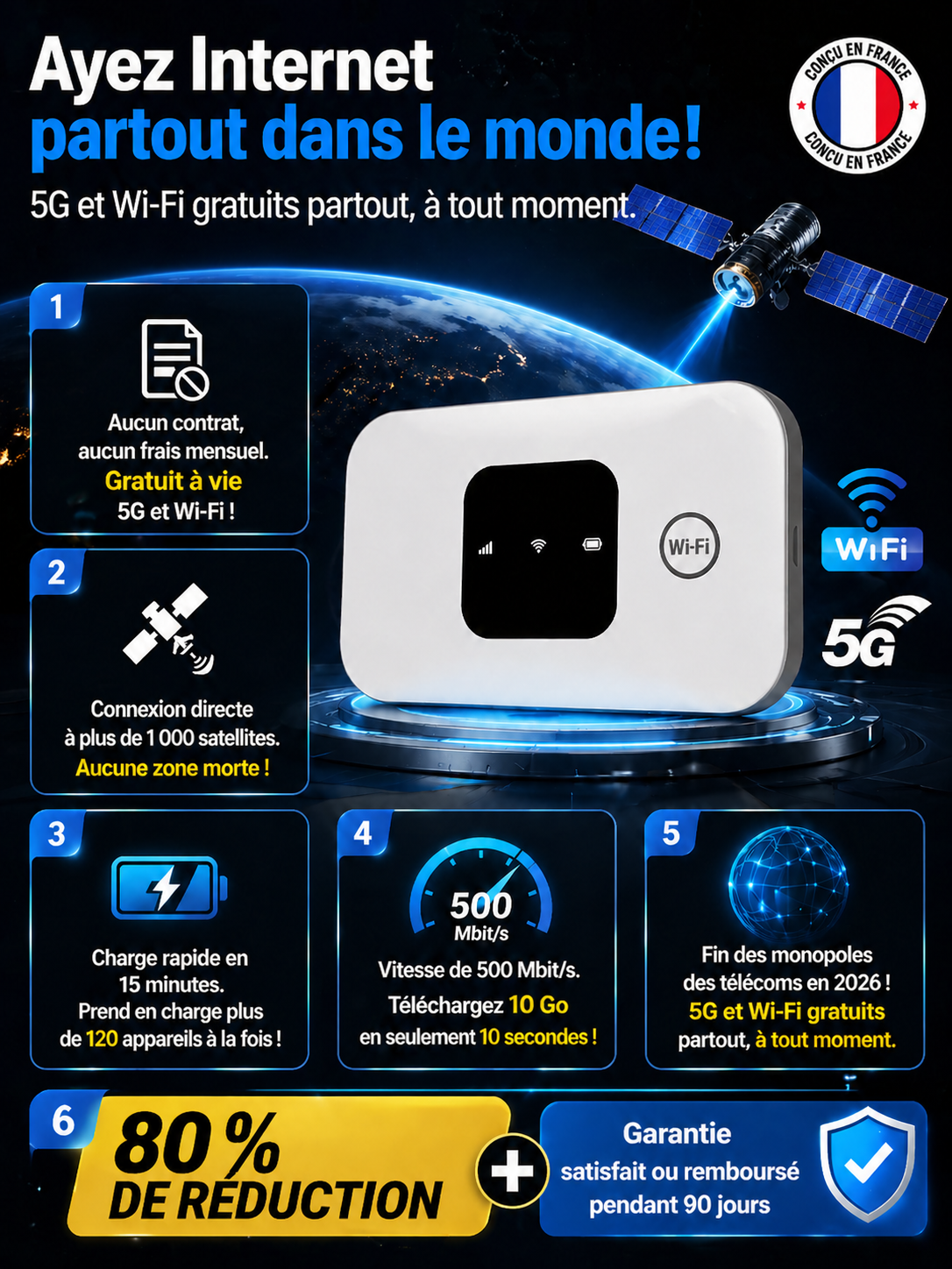 [Technologie Starlink] 0€ d'abonnement, couverture 5G mondiale, débit de 500 Mbps !