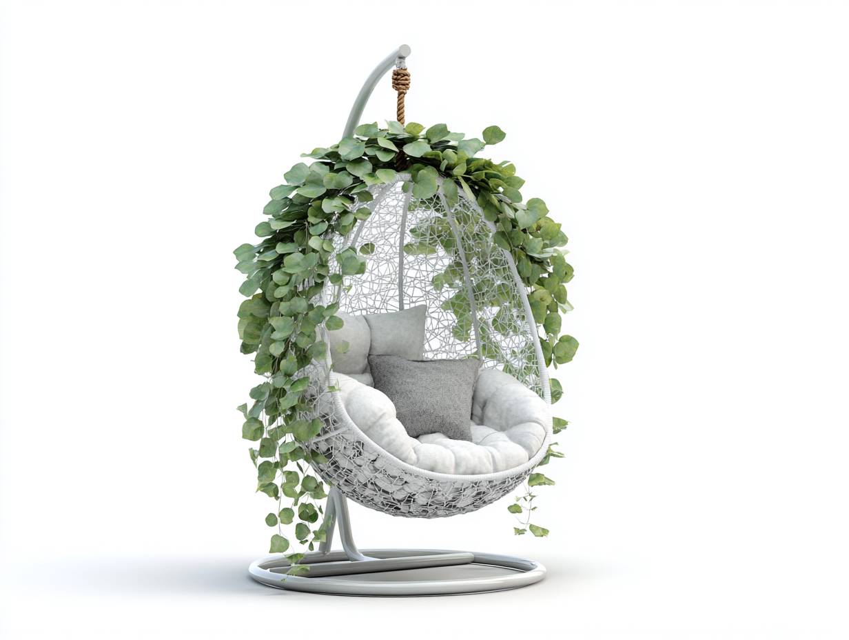 Chaise suspendue en résine tressée et métal 105x105x195 cm – blanc-vert – design naturel pour intérieur et extérieur-Airyete