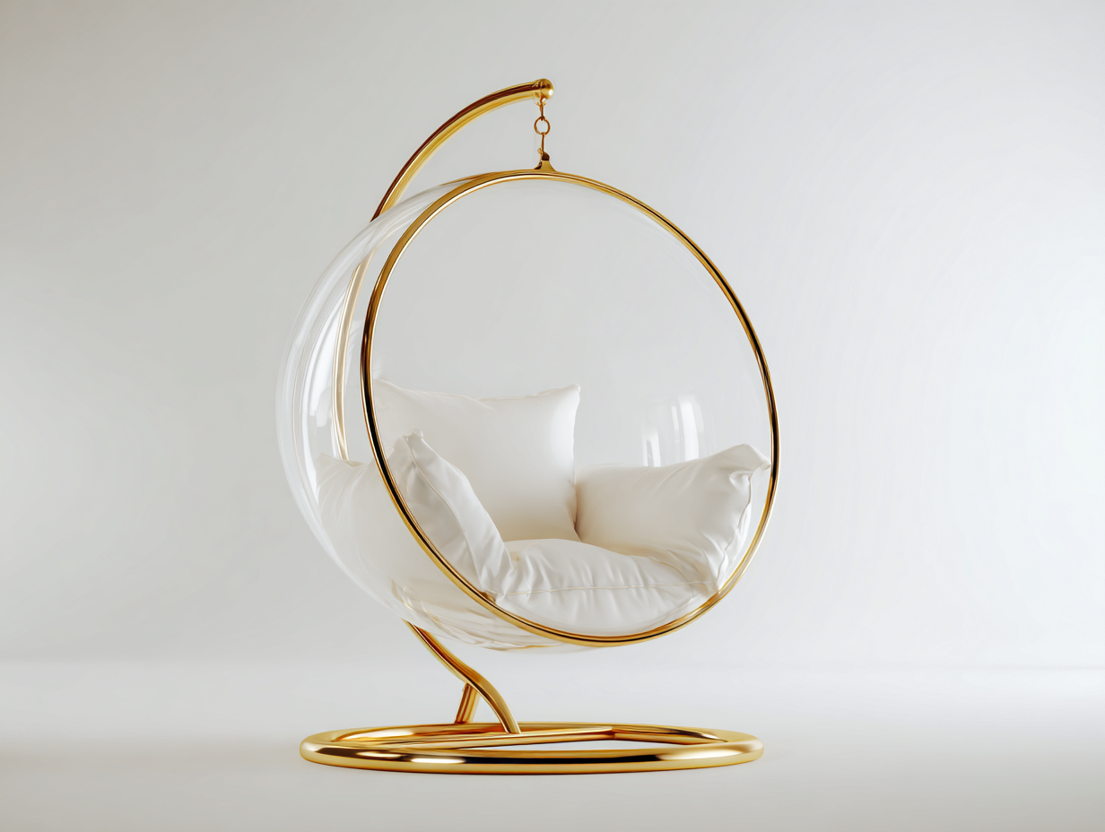 Chaise suspendue acrylique transparente 110x95x185 cm - blanc-or - design moderne pour intérieur-Airyete