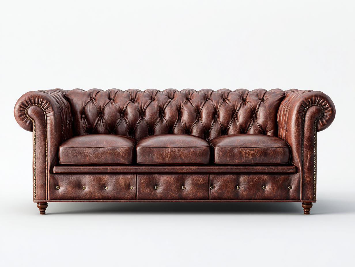 Canapé 3 places en cuir 225x95x75 cm – marron foncé – pour salon – style classique-Airyete