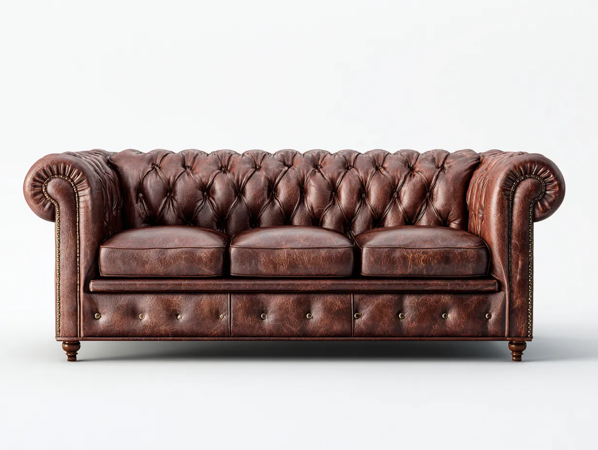 Canapé 3 places en cuir 225x95x75 cm – marron foncé – pour salon – style classique-Airyete