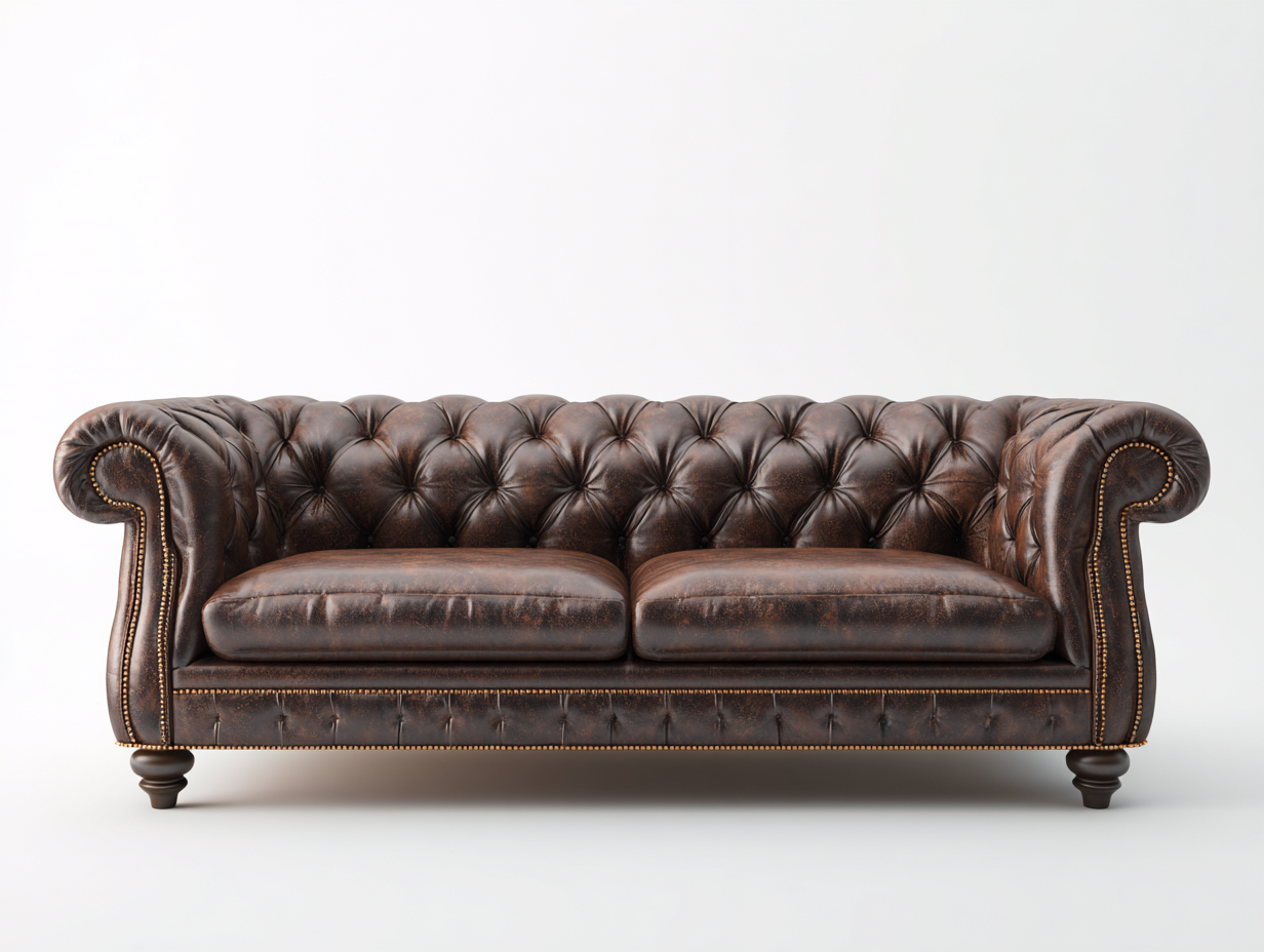 Canapé 3 places en cuir capitonné 220x95x80 cm – brun – design classique – usage intérieur-Airyete