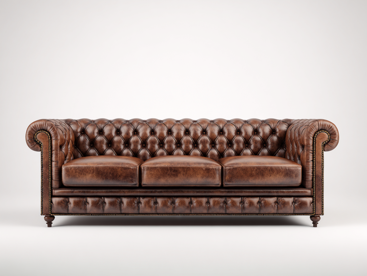 Canapé 3 places en cuir avec structure robuste 220x95x80 cm – marron – pour salon – style classique-Airyete