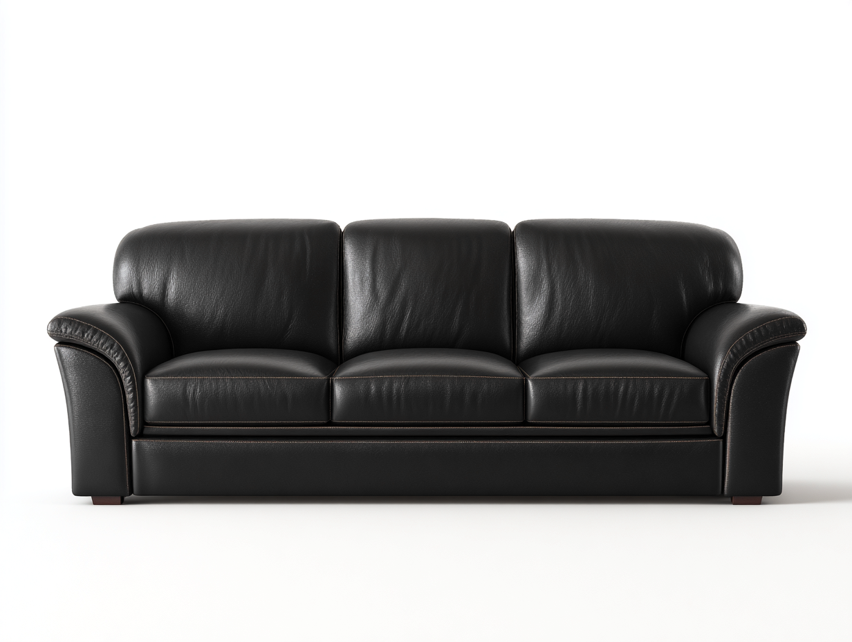 Canapé 3 places en cuir 215x95x88 cm – Noir – Confort pour salon – Design classique-Airyete