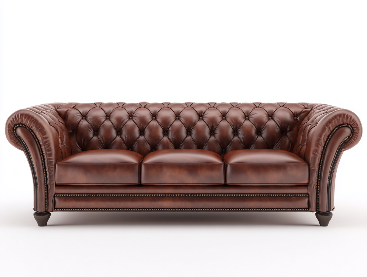 Canapé 3 places en cuir capitonné 220x95x90 cm – marron foncé – style classique pour salon-Airyete