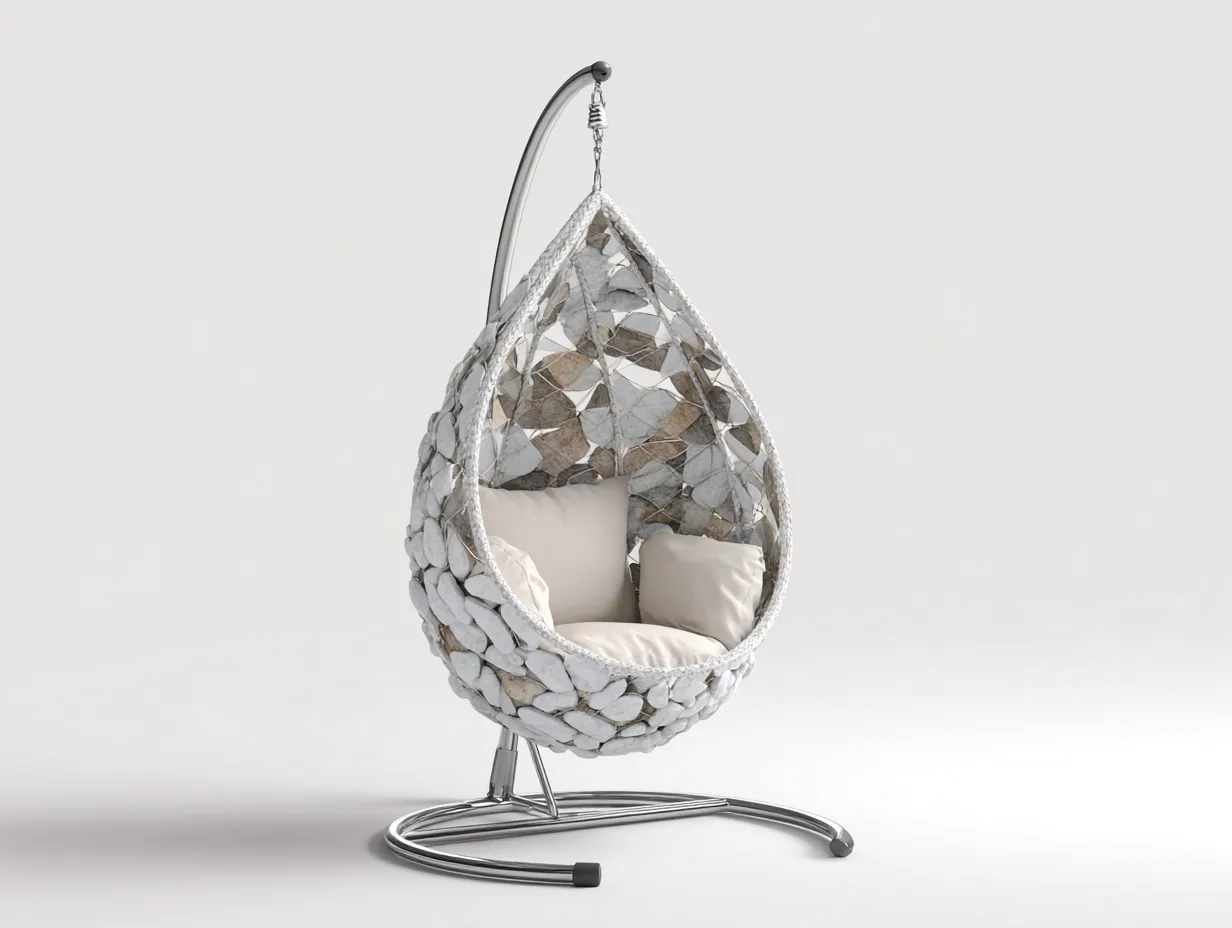 Chaise suspendue tressée 95x95x195 cm – blanc-beige – design contemporain – usage extérieur-Airyete