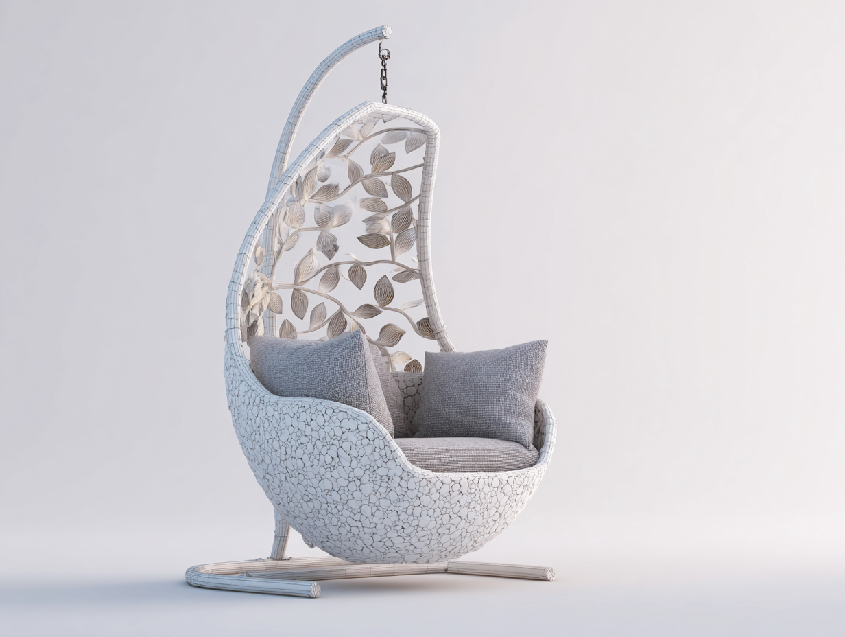 Chaise suspendue en résine tressée avec structure métallique 105x95x195 cm – blanc-gris clair – pour jardin et terrasse – design moderne-Airyete