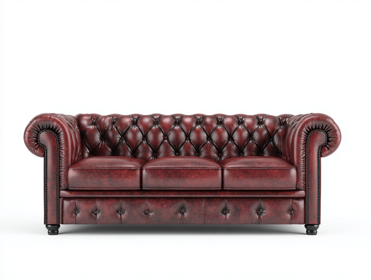 Canapé 3 places en cuir avec structure robuste 220x95x80 cm – rouge foncé – pour salon – style classique-Airyete