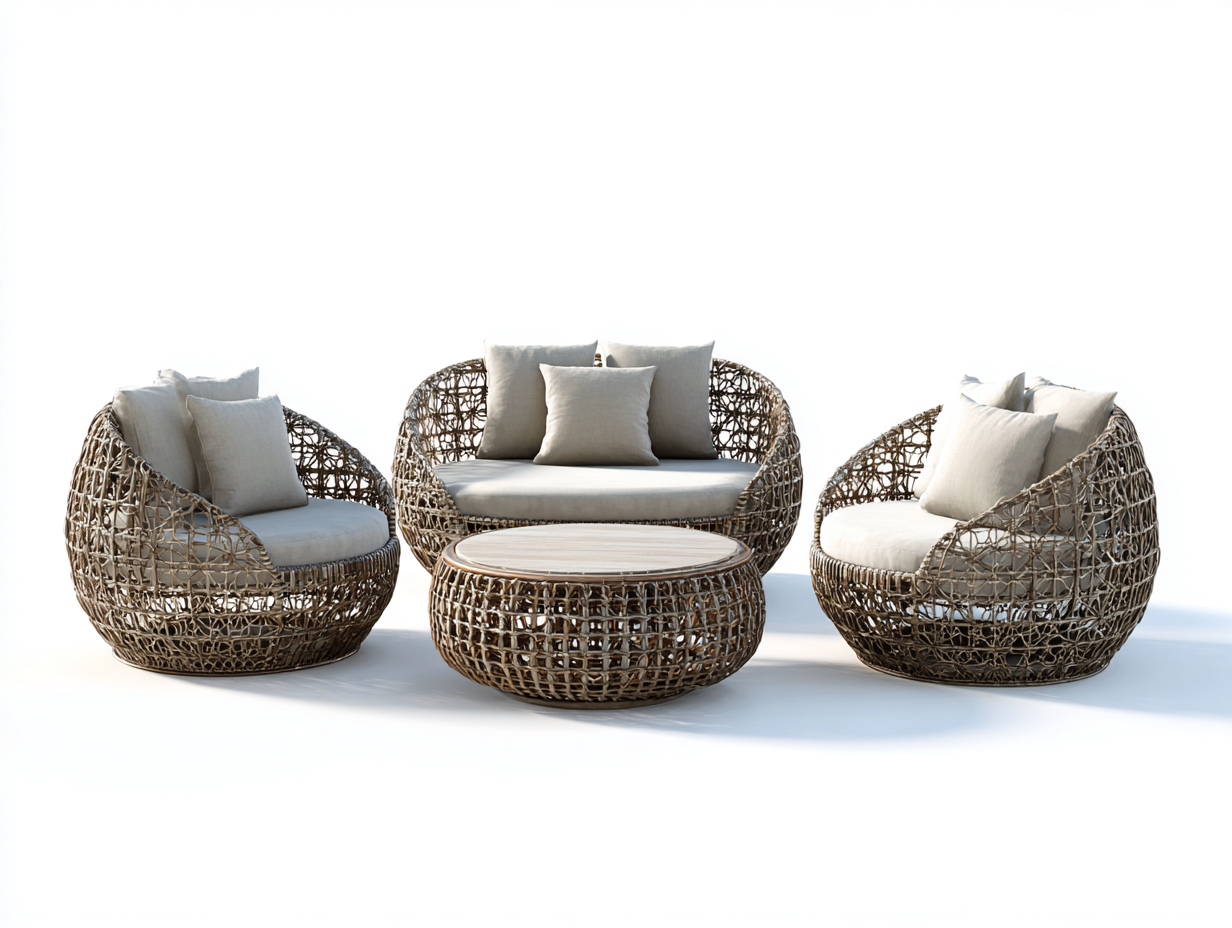 Salon de jardin en résine tressée canapé 150x80x75 cm fauteuil 85x80x75 cm table 90x55x40 cm – brun-beige – design contemporain – usage extérieur-Airyete