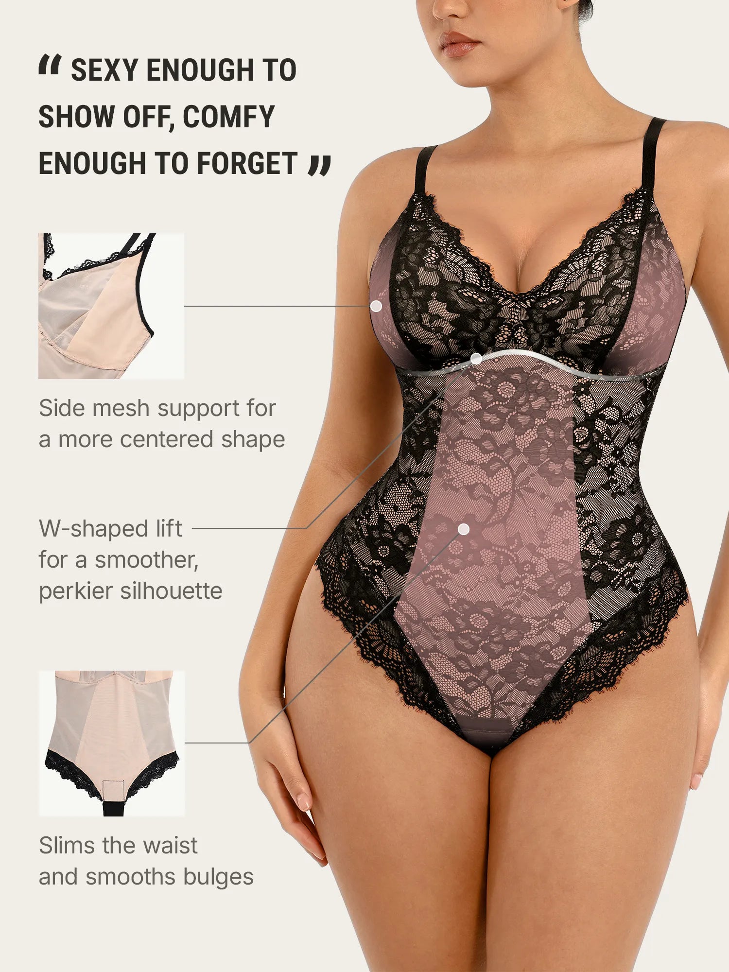 Lume Lingerie Lace V Neck Full Bodysuit