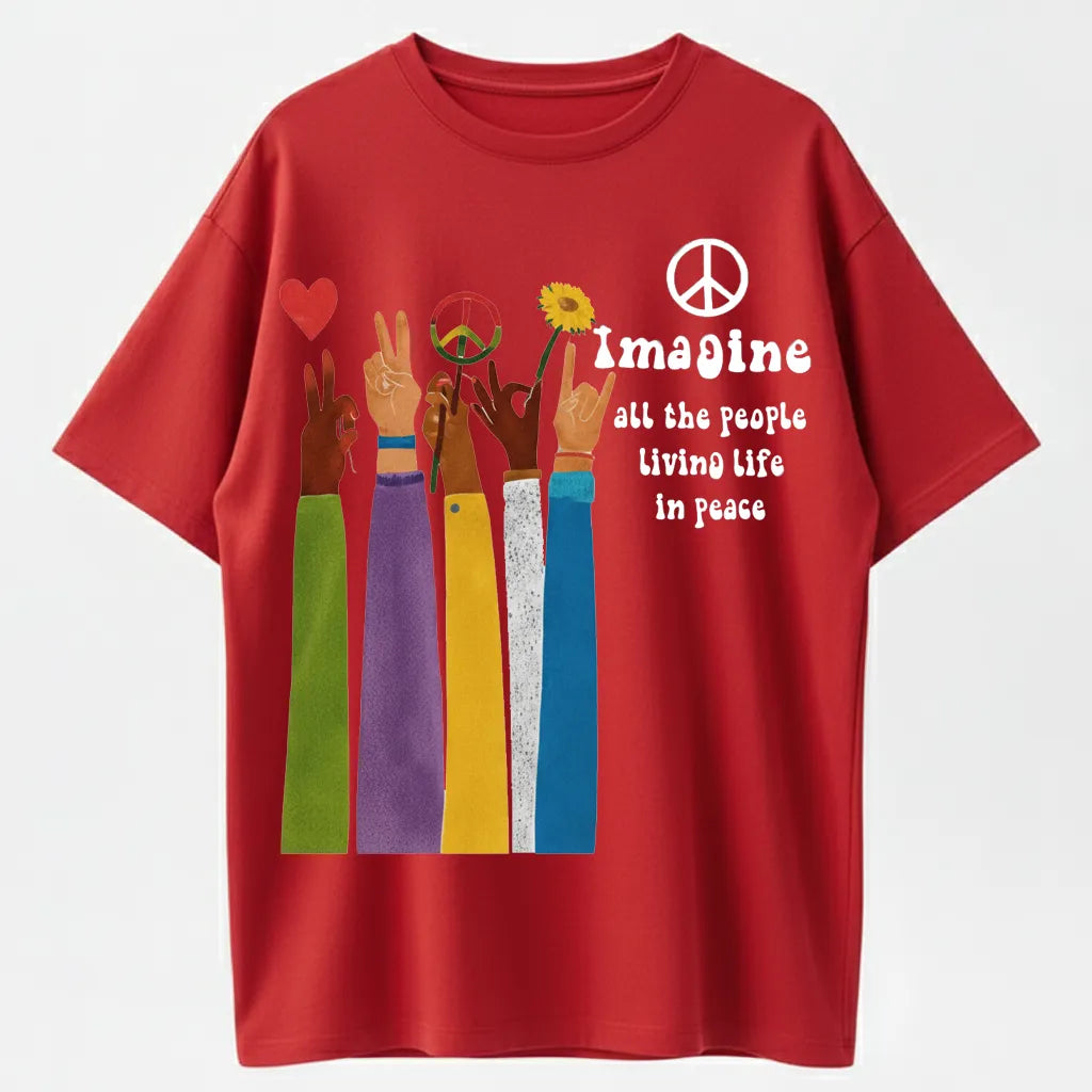Raised Hand Print Imagine Lyrics T-Shirt