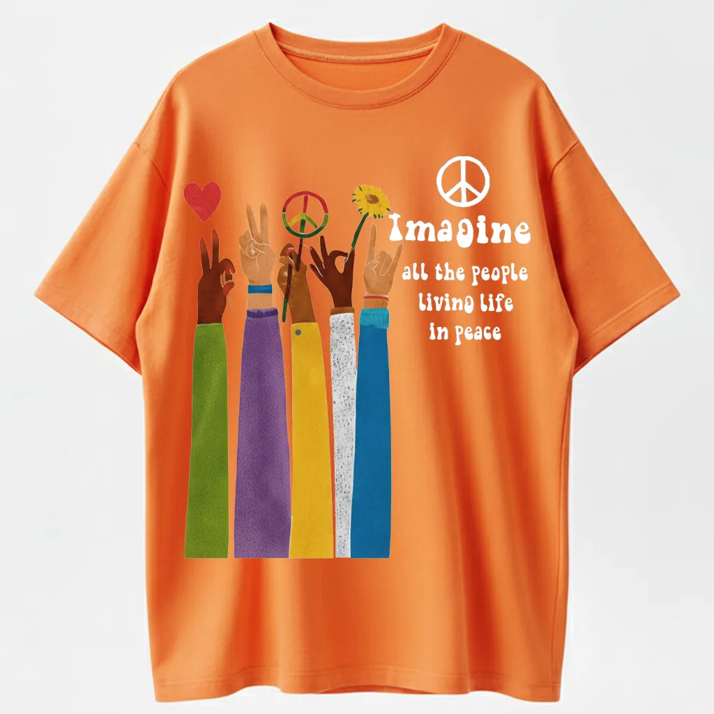 Raised Hand Print Imagine Lyrics T-Shirt