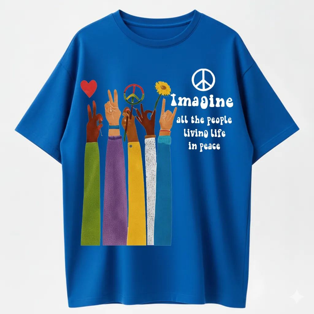 Raised Hand Print Imagine Lyrics T-Shirt