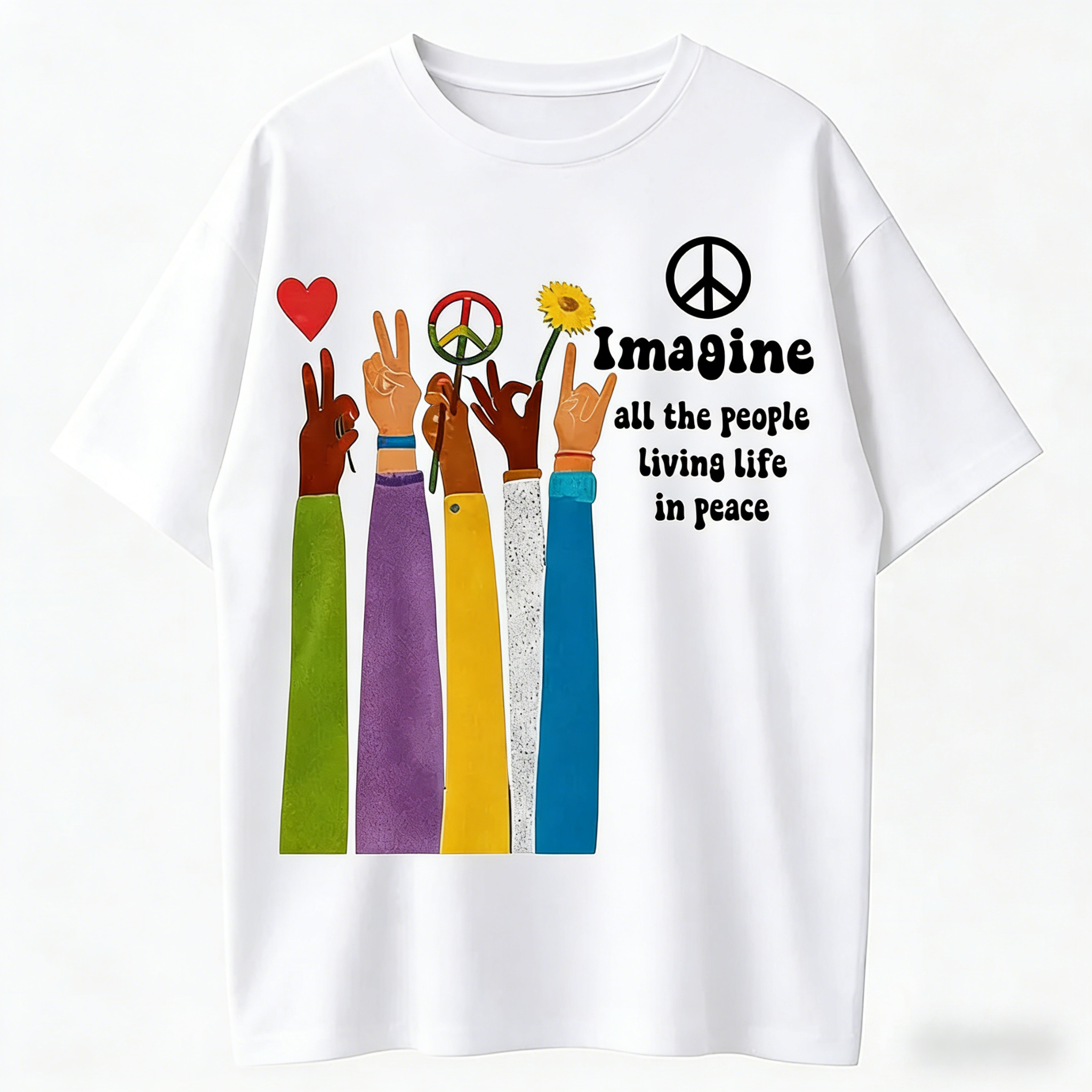 Raised Hand Print Imagine Lyrics T-Shirt