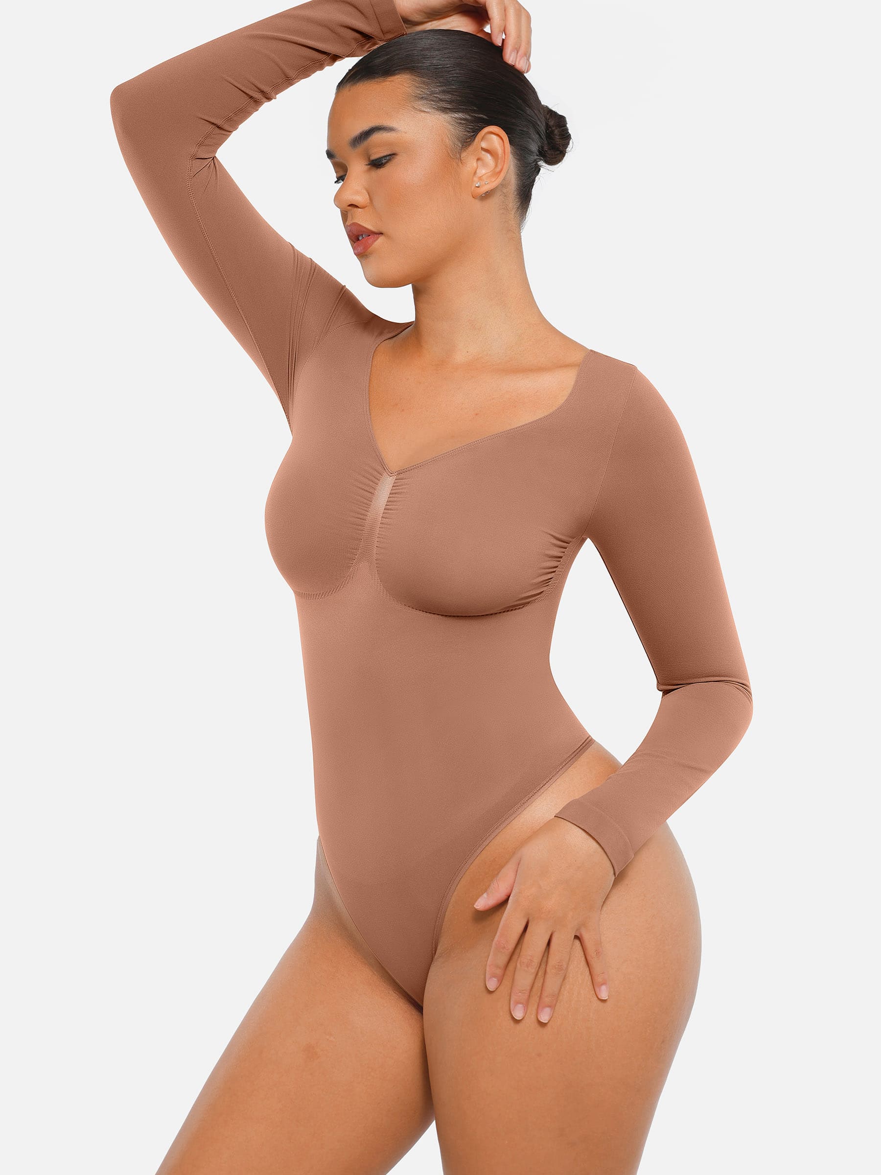 Lume Lingerie Seamless Long Sleeve Tummy Control Thong Bodysuit
