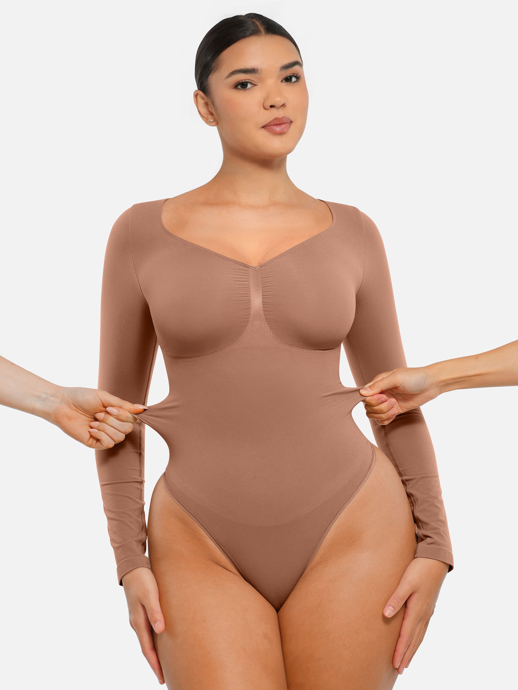 Lume Lingerie Seamless Long Sleeve Tummy Control Thong Bodysuit