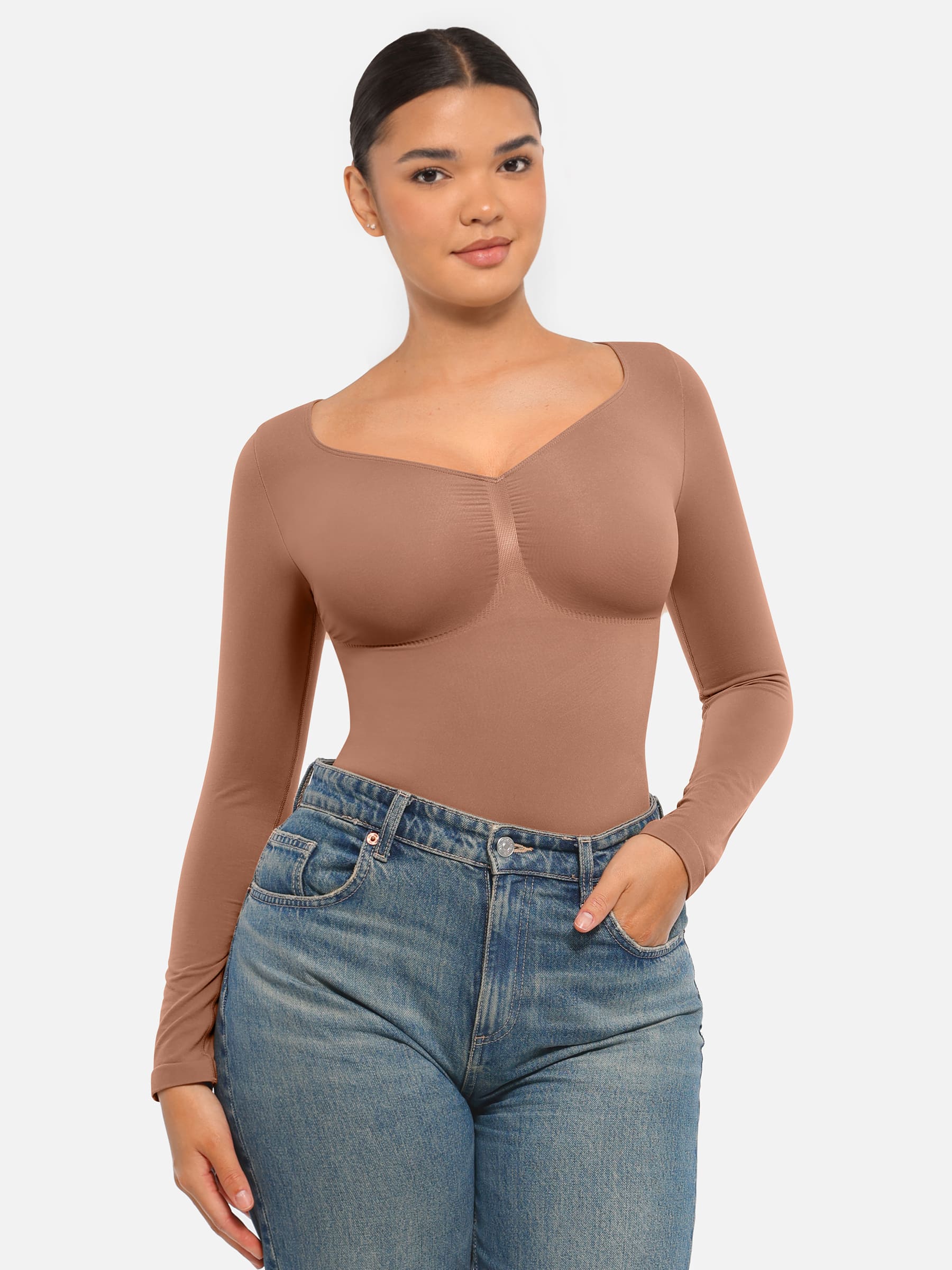 Lume Lingerie Seamless Long Sleeve Tummy Control Thong Bodysuit