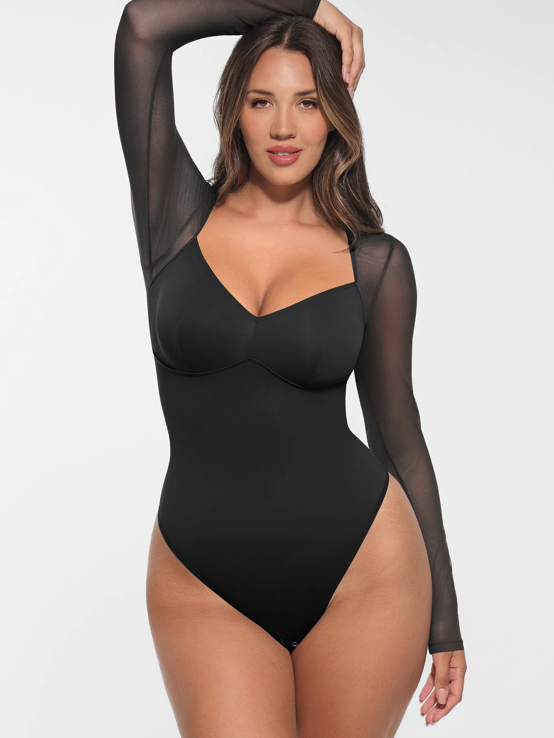Lume Lingerie Mesh Panel V-Neck Bodysuit