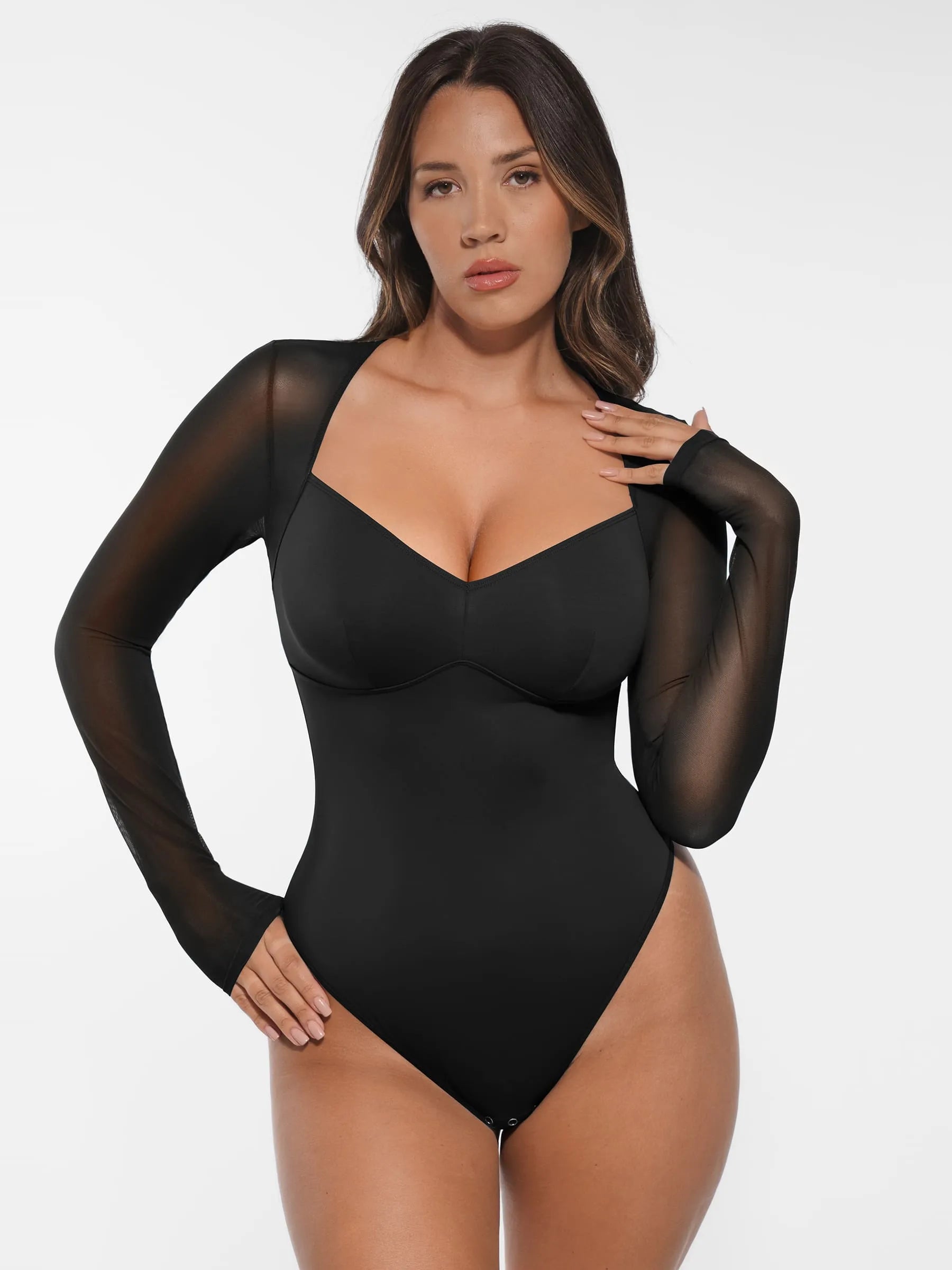 Lume Lingerie Mesh Panel V-Neck Bodysuit
