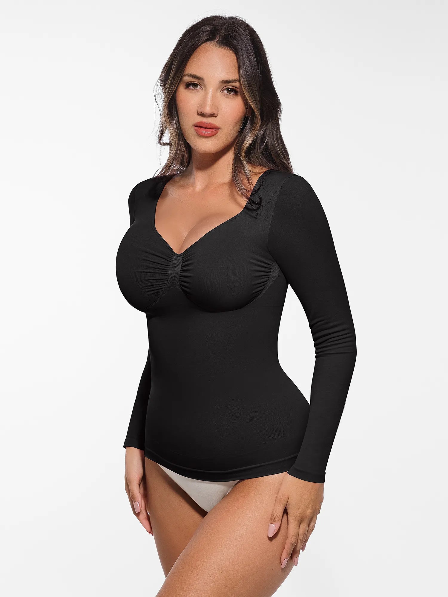 Lume Lingerie Seamless Long Sleeve Tummy Control Thong Bodysuit