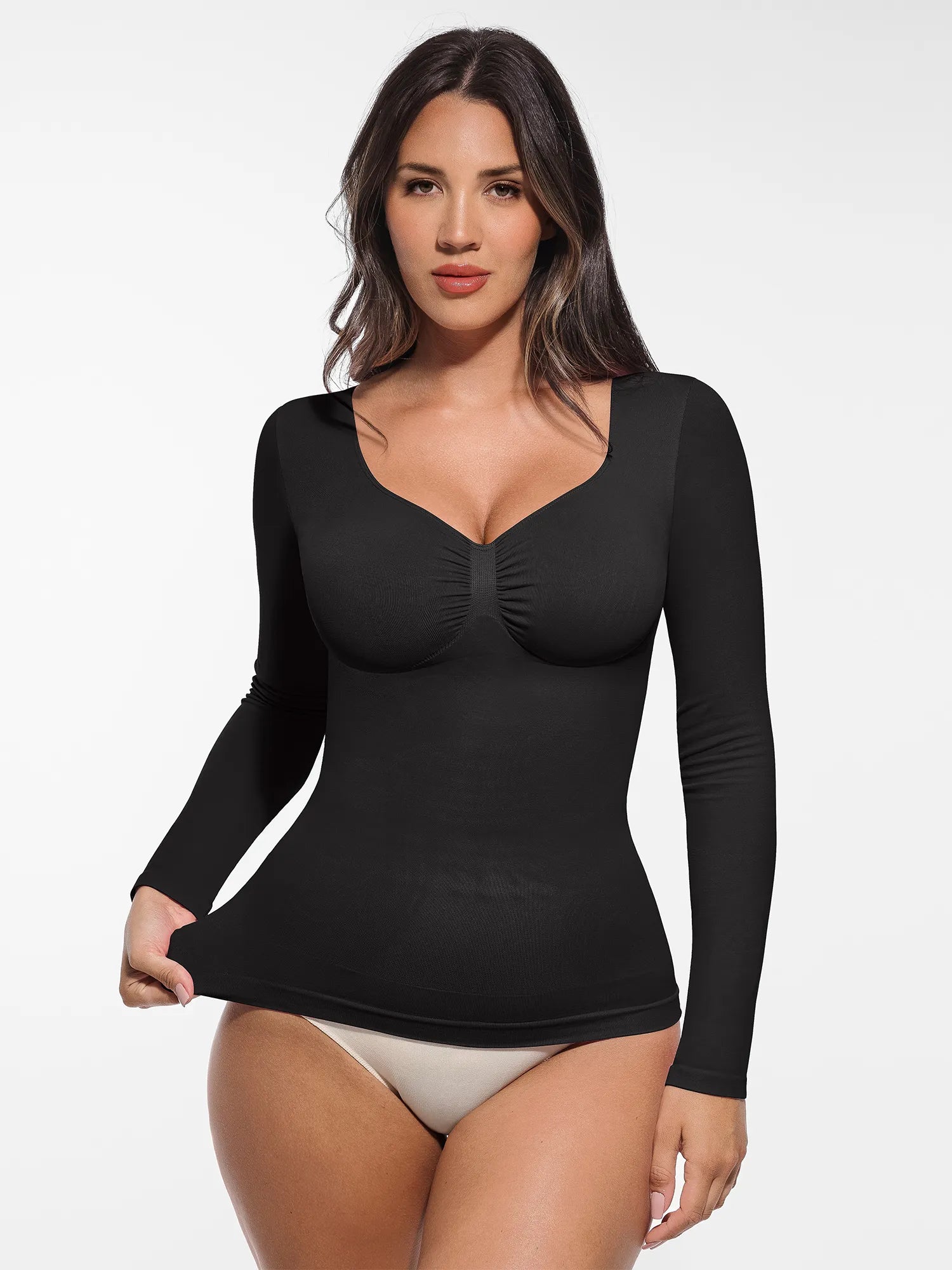 Lume Lingerie Seamless Long Sleeve Tummy Control Thong Bodysuit