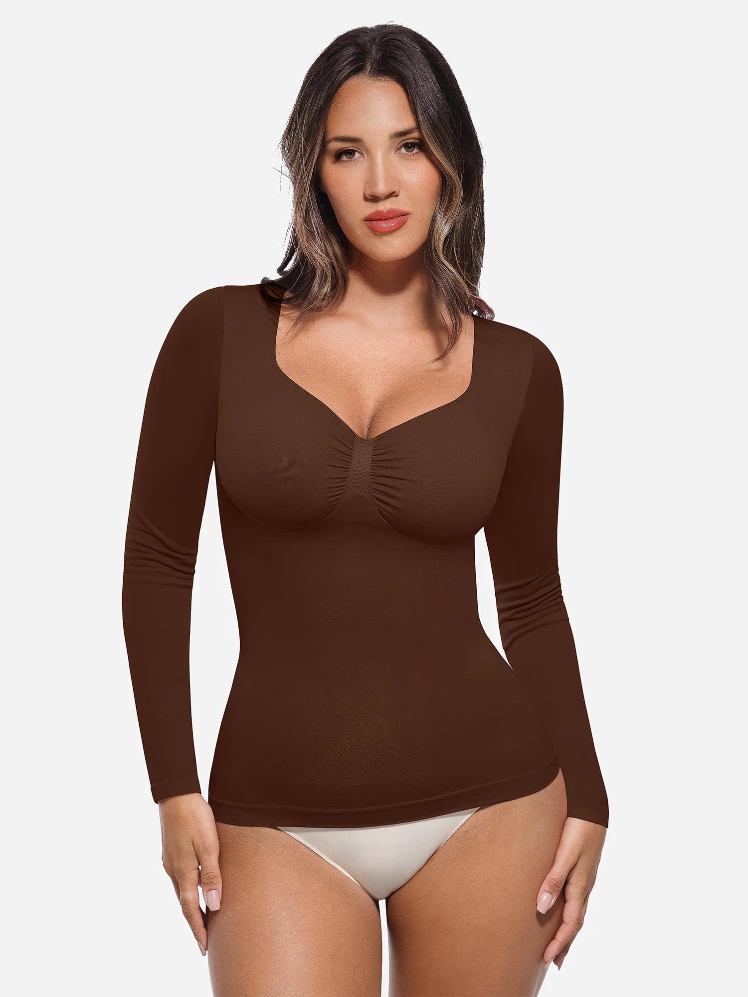 Lume Lingerie Seamless Long Sleeve Tummy Control Thong Bodysuit