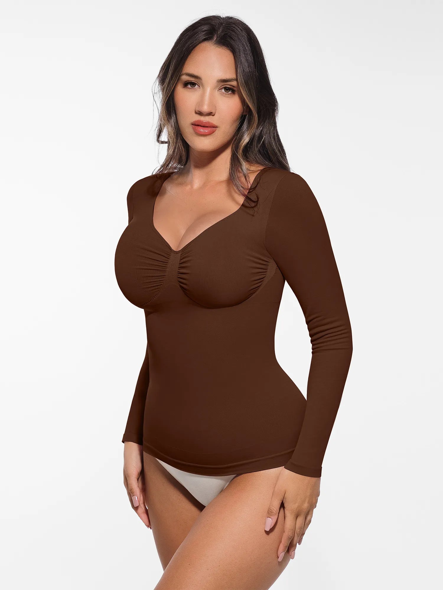 Lume Lingerie Seamless Long Sleeve Tummy Control Thong Bodysuit