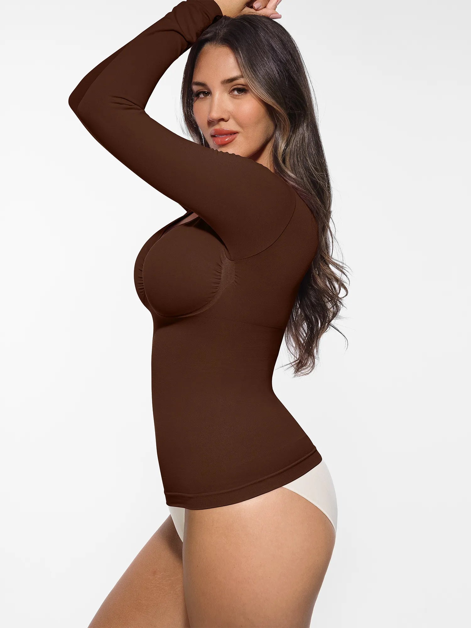 Lume Lingerie Seamless Long Sleeve Tummy Control Thong Bodysuit