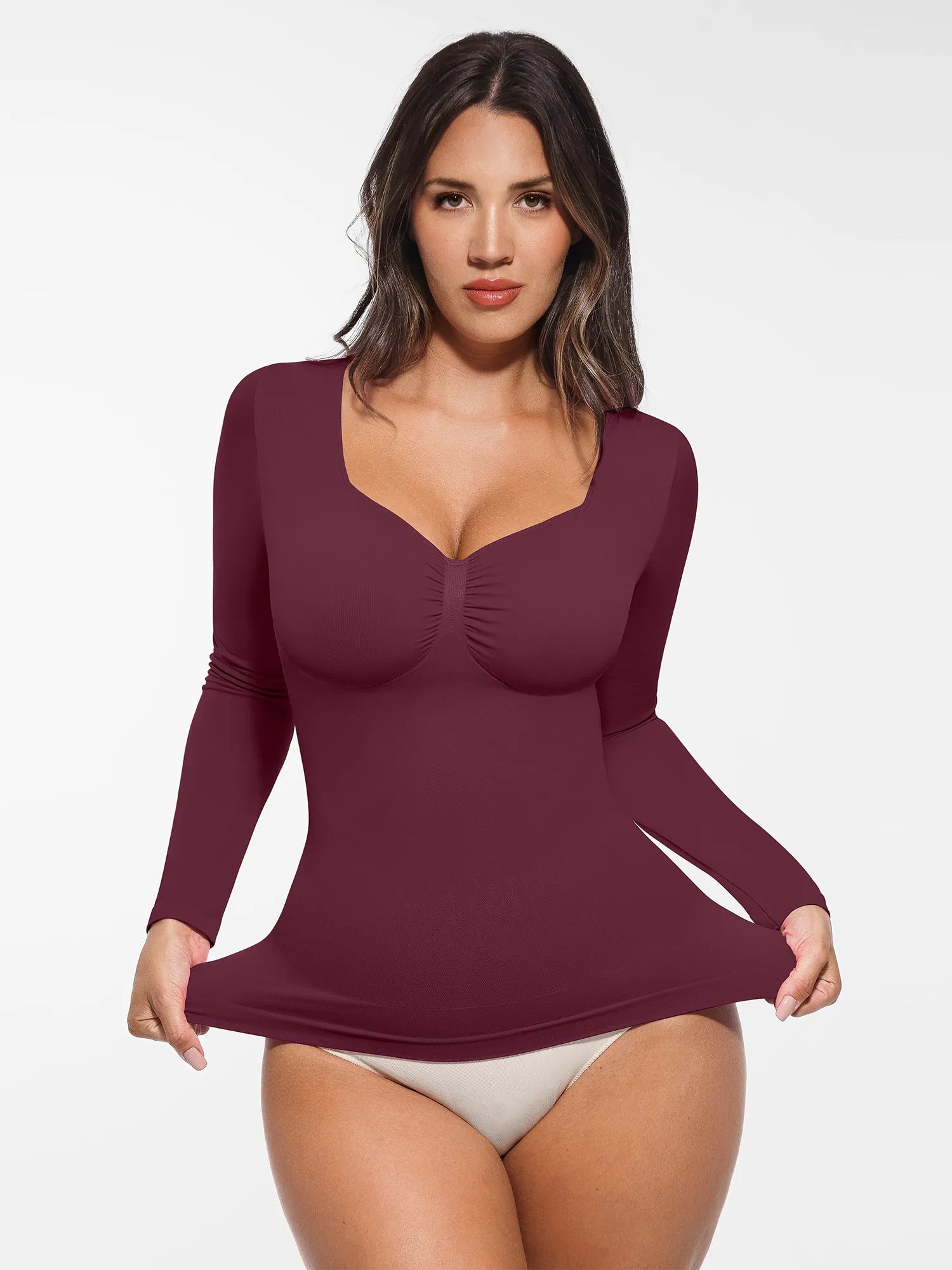 Lume Lingerie Seamless Long Sleeve Tummy Control Thong Bodysuit