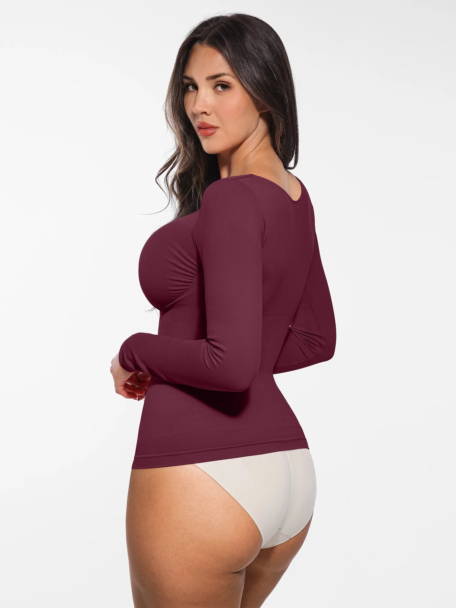 Lume Lingerie Seamless Long Sleeve Tummy Control Thong Bodysuit