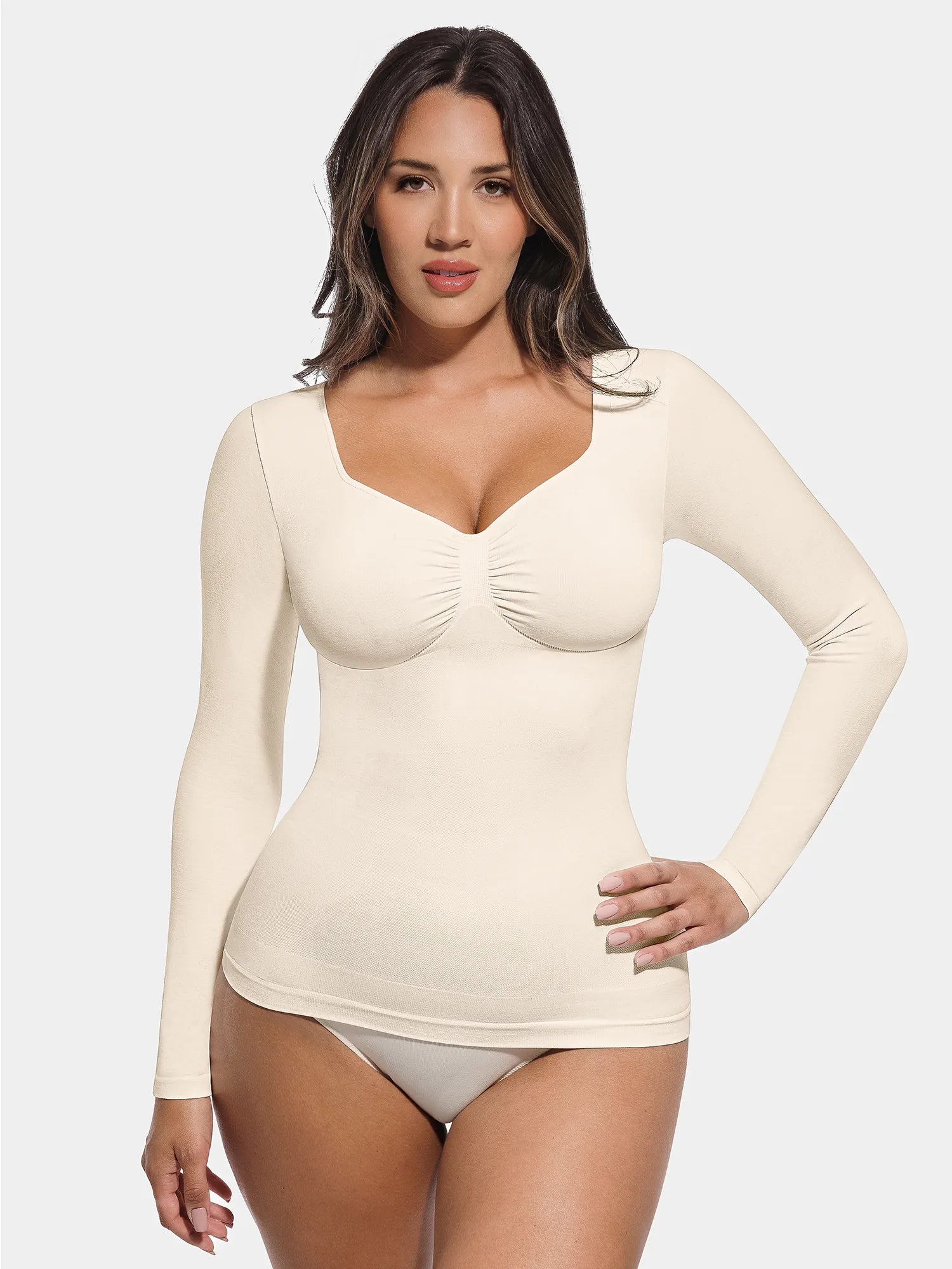 Lume Lingerie Seamless Long Sleeve Tummy Control Thong Bodysuit