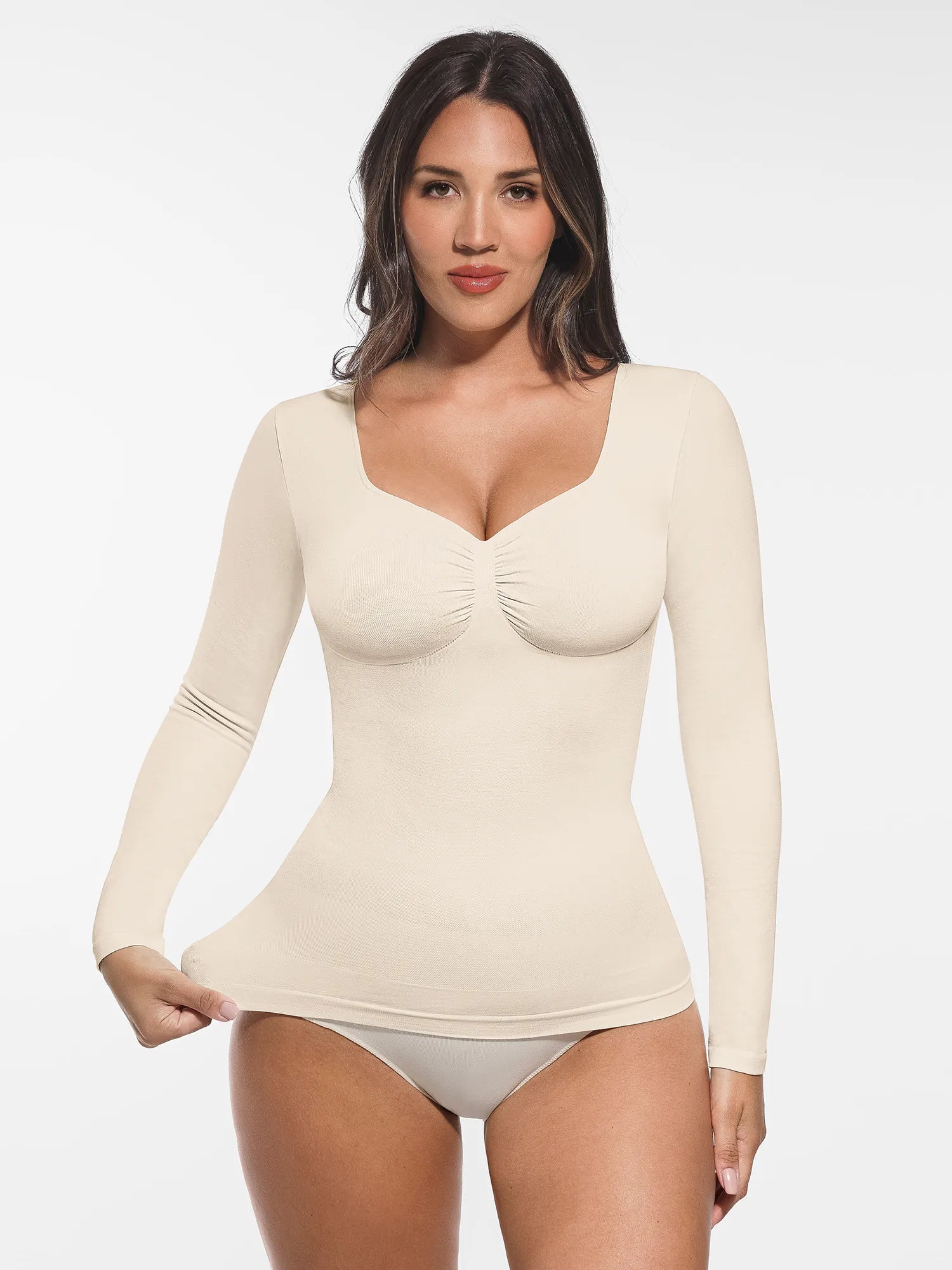Lume Lingerie Seamless Long Sleeve Tummy Control Thong Bodysuit