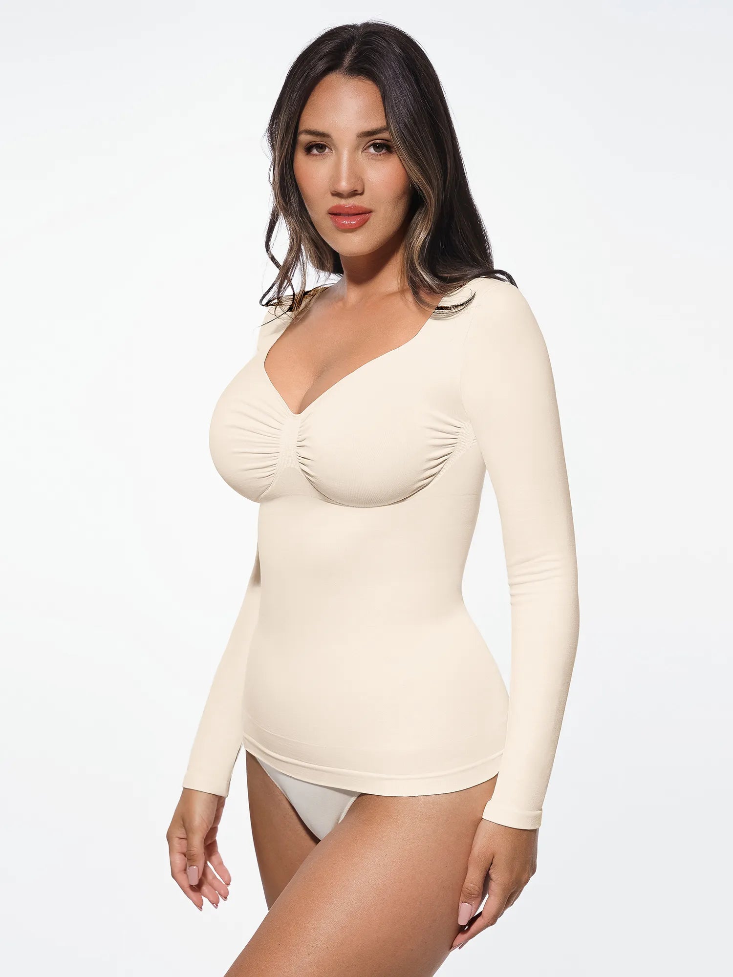 Lume Lingerie Seamless Long Sleeve Tummy Control Thong Bodysuit