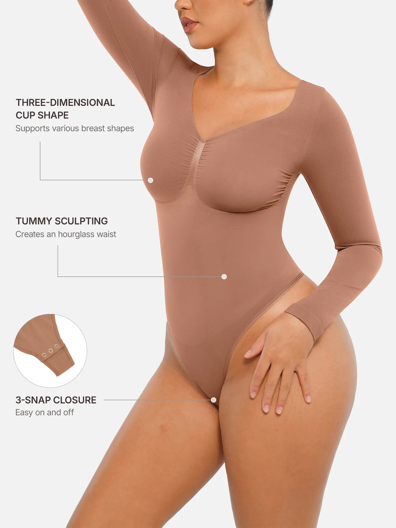 Lume Lingerie Seamless Long Sleeve Tummy Control Thong Bodysuit
