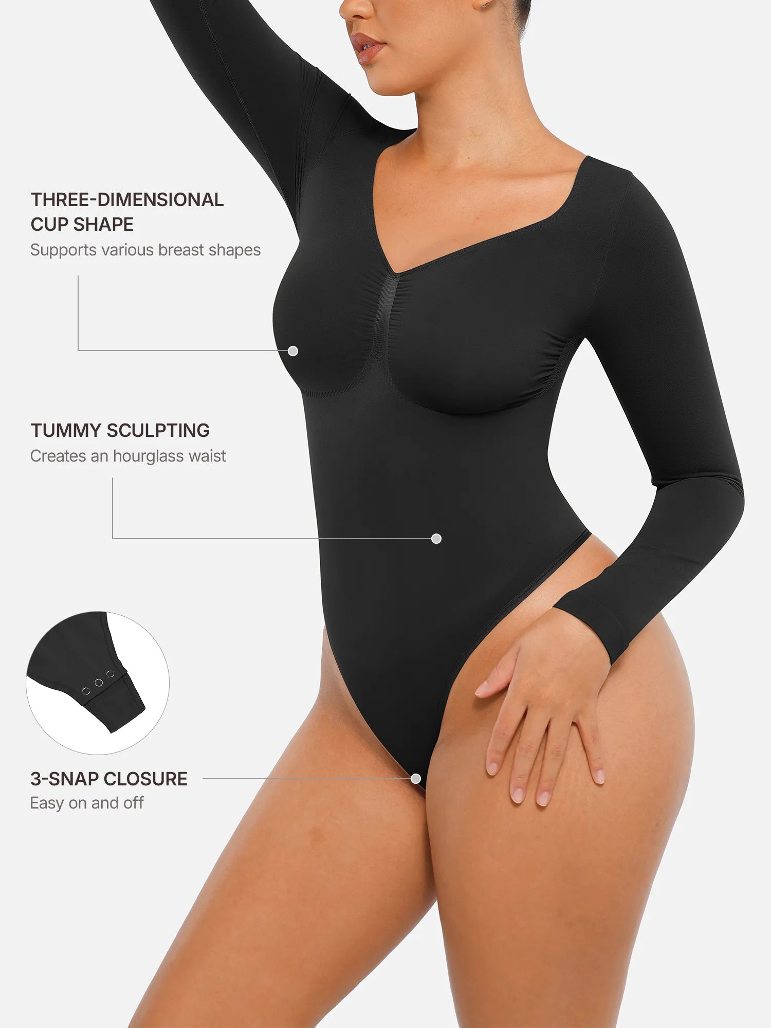 Lume Lingerie Seamless Long Sleeve Tummy Control Thong Bodysuit