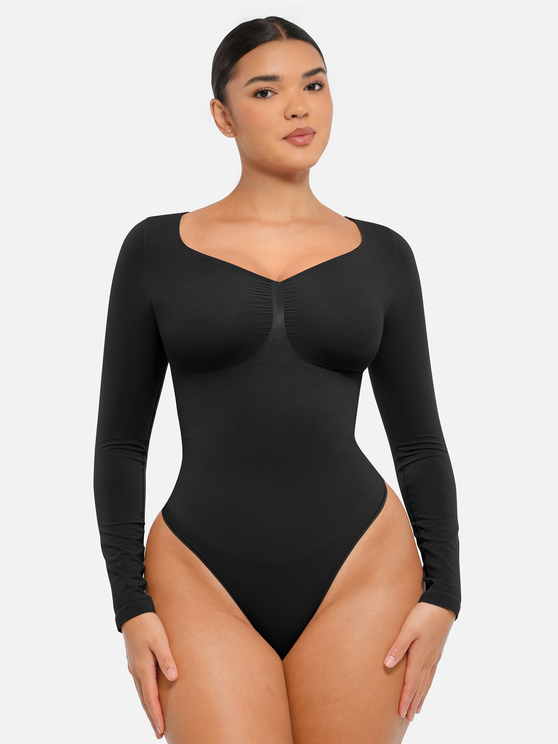 Lume Lingerie Seamless Long Sleeve Tummy Control Thong Bodysuit