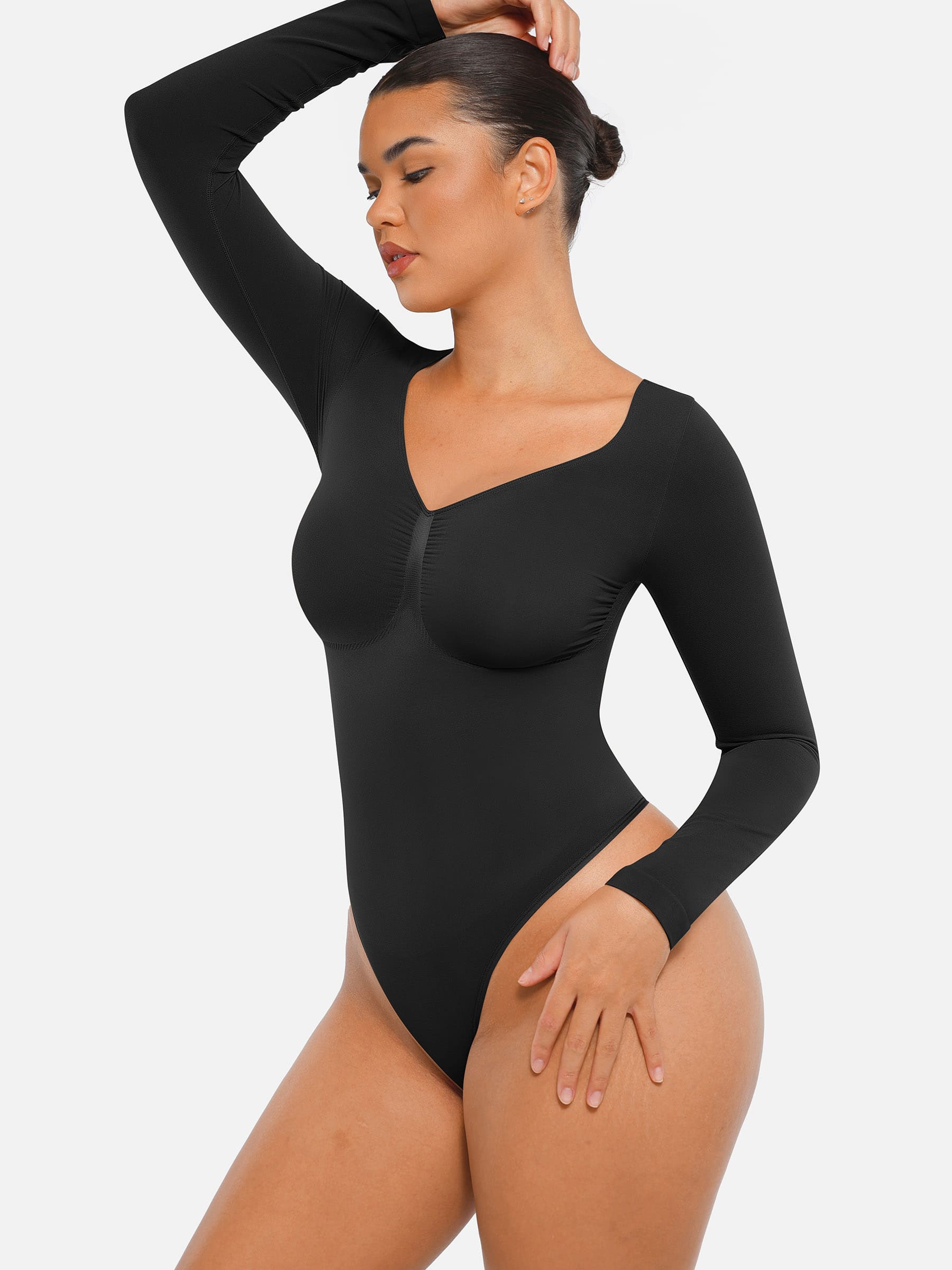Lume Lingerie Seamless Long Sleeve Tummy Control Thong Bodysuit