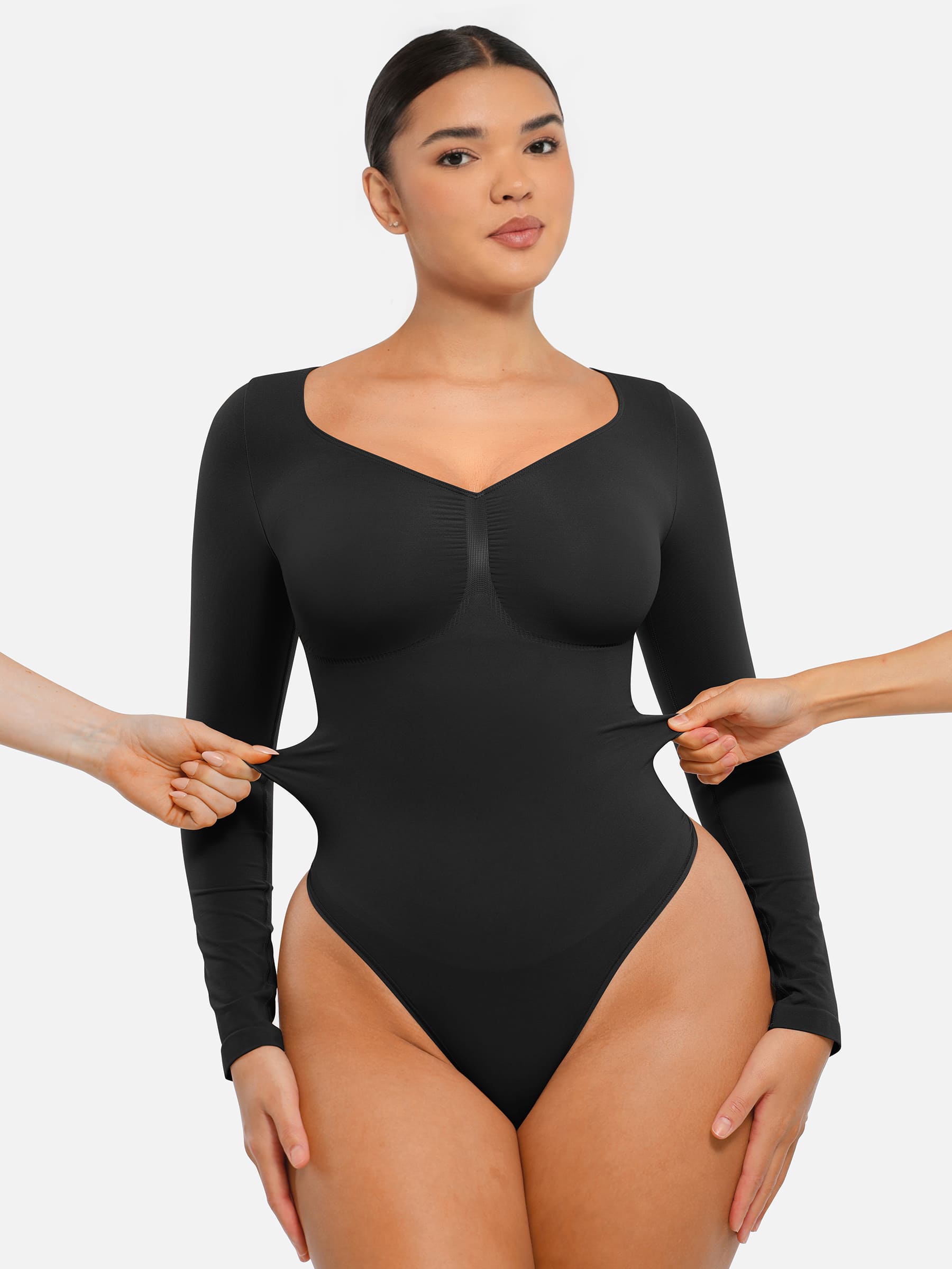 Lume Lingerie Seamless Long Sleeve Tummy Control Thong Bodysuit