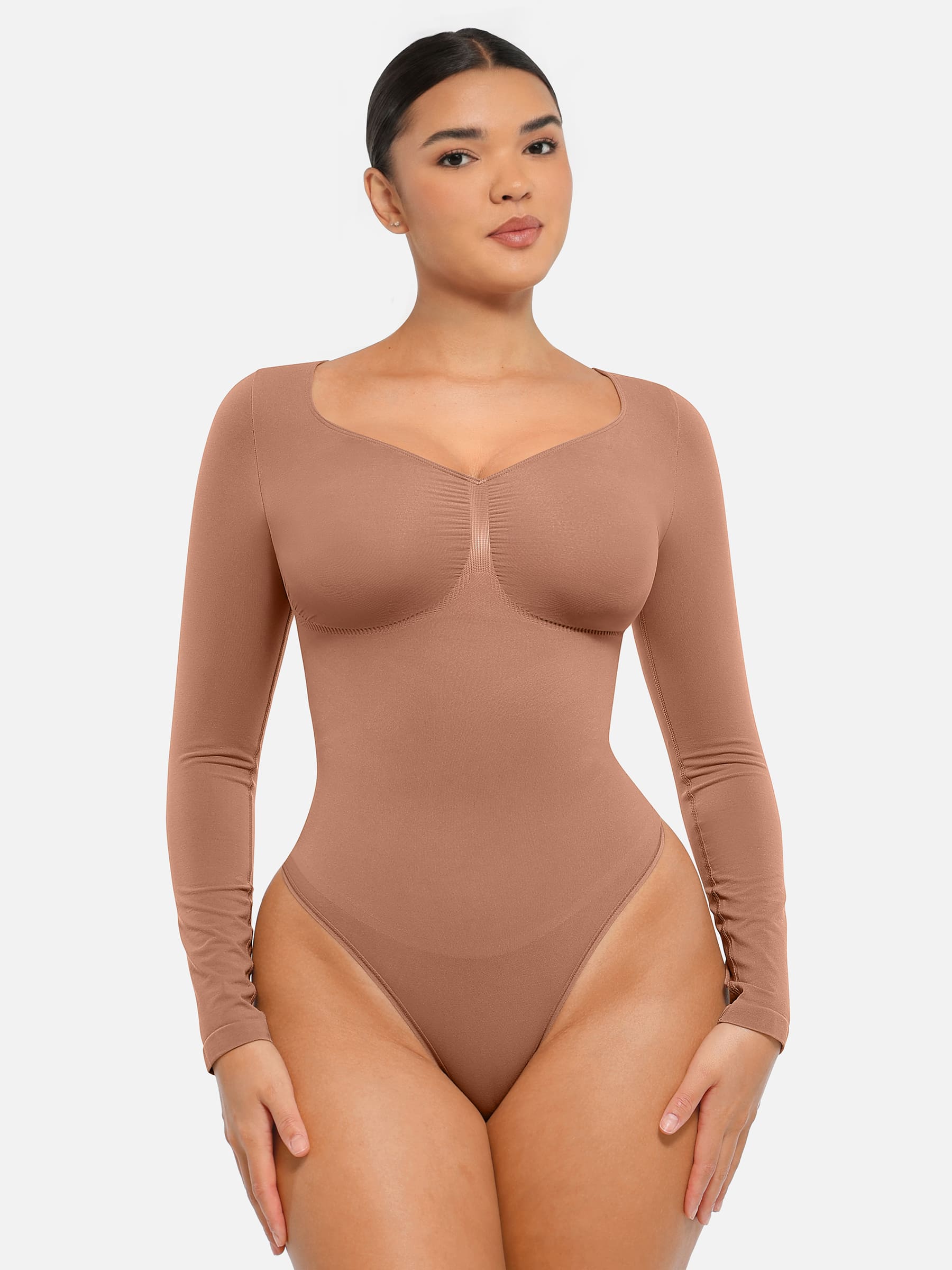 Lume Lingerie Seamless Long Sleeve Tummy Control Thong Bodysuit