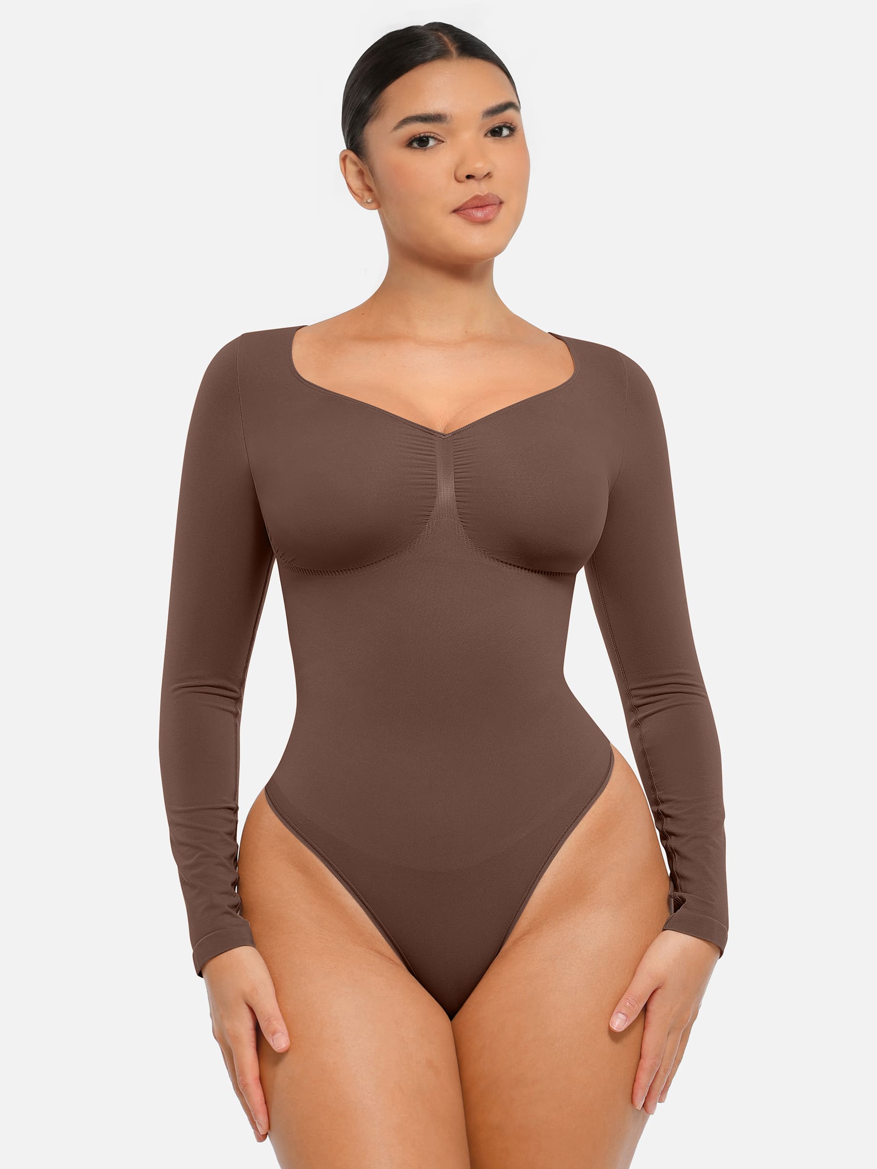 Lume Lingerie Seamless Long Sleeve Tummy Control Thong Bodysuit