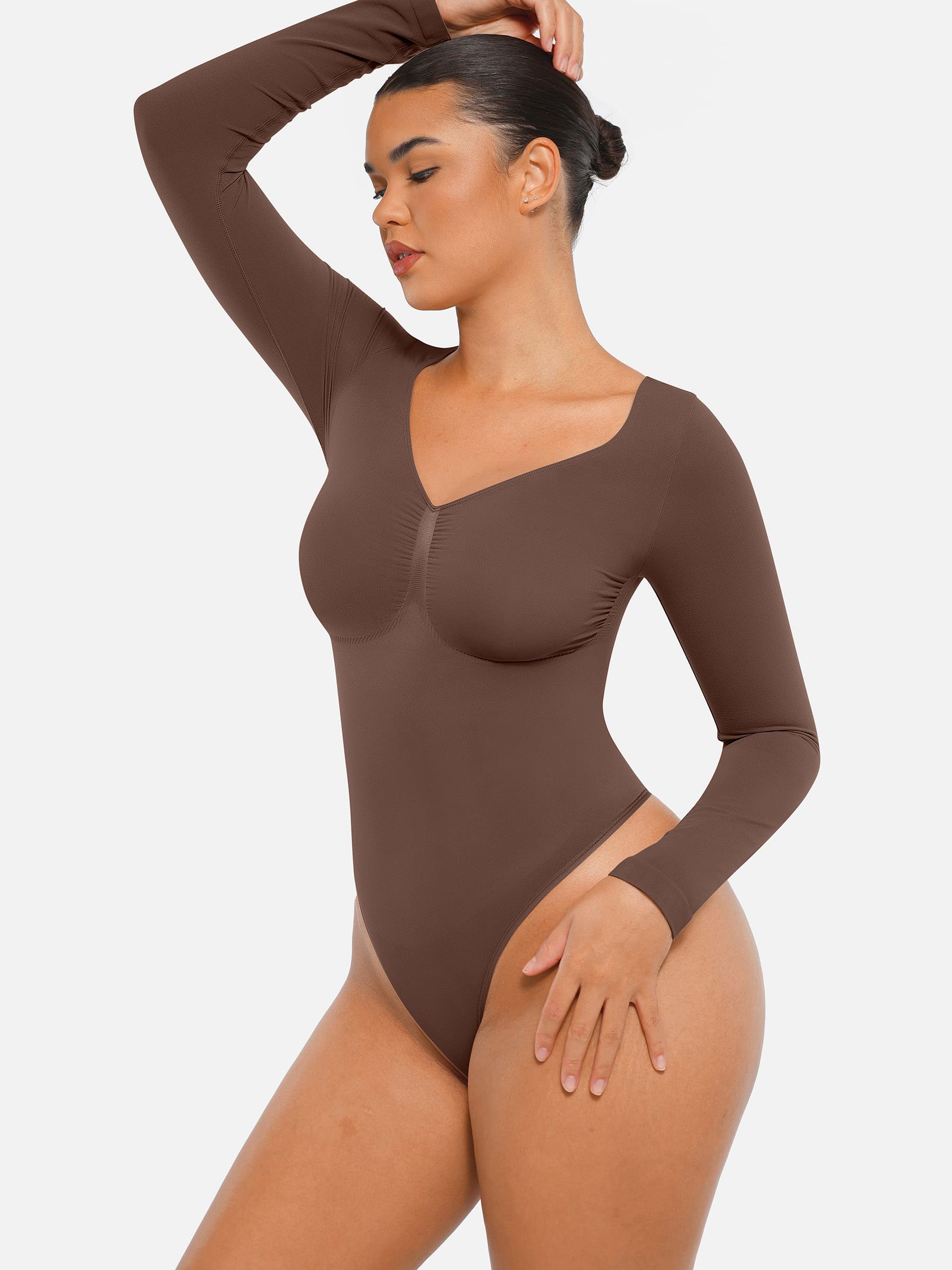 Lume Lingerie Seamless Long Sleeve Tummy Control Thong Bodysuit