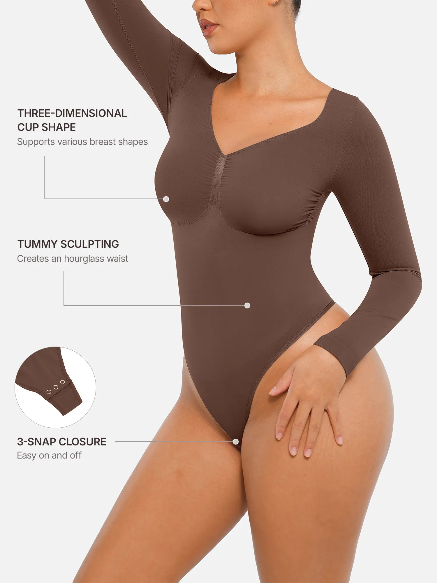 Lume Lingerie Seamless Long Sleeve Tummy Control Thong Bodysuit