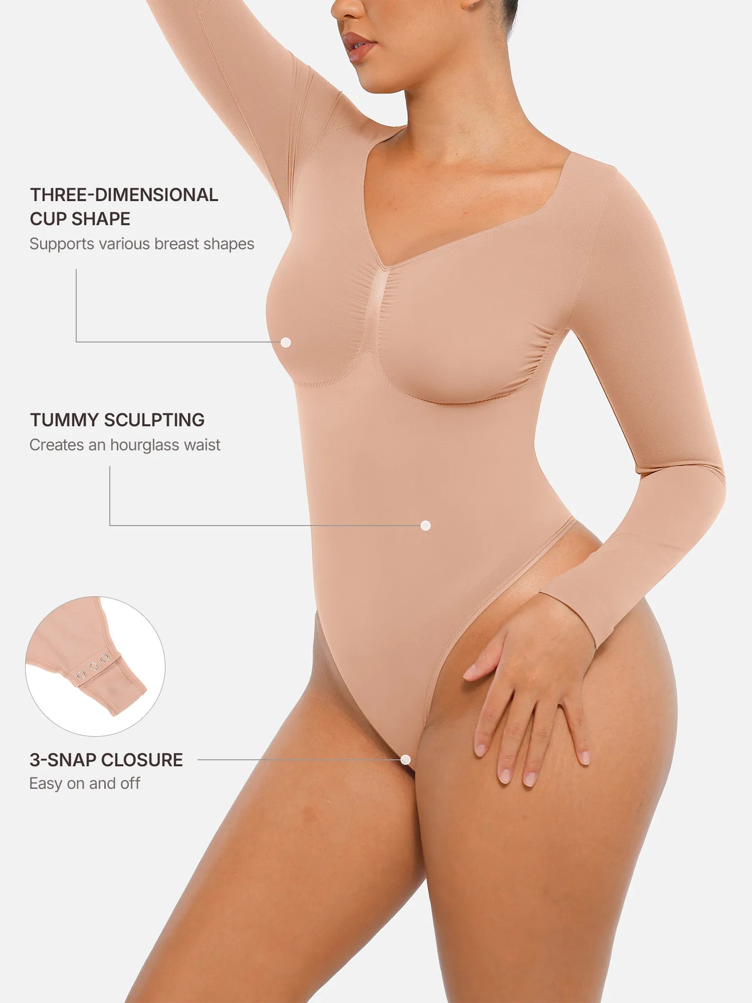 Lume Lingerie Seamless Long Sleeve Tummy Control Thong Bodysuit