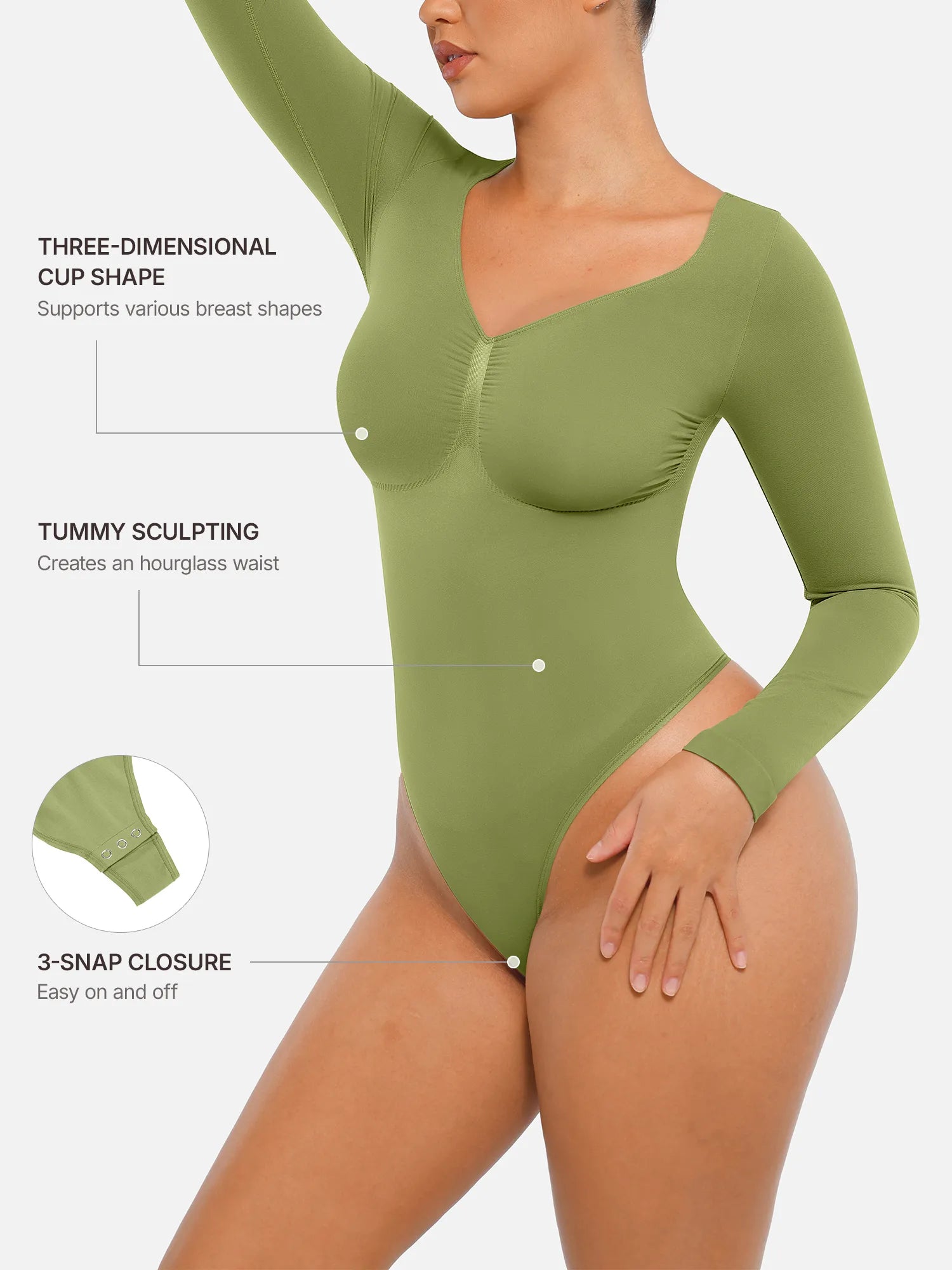 Lume Lingerie Seamless Long Sleeve Tummy Control Thong Bodysuit