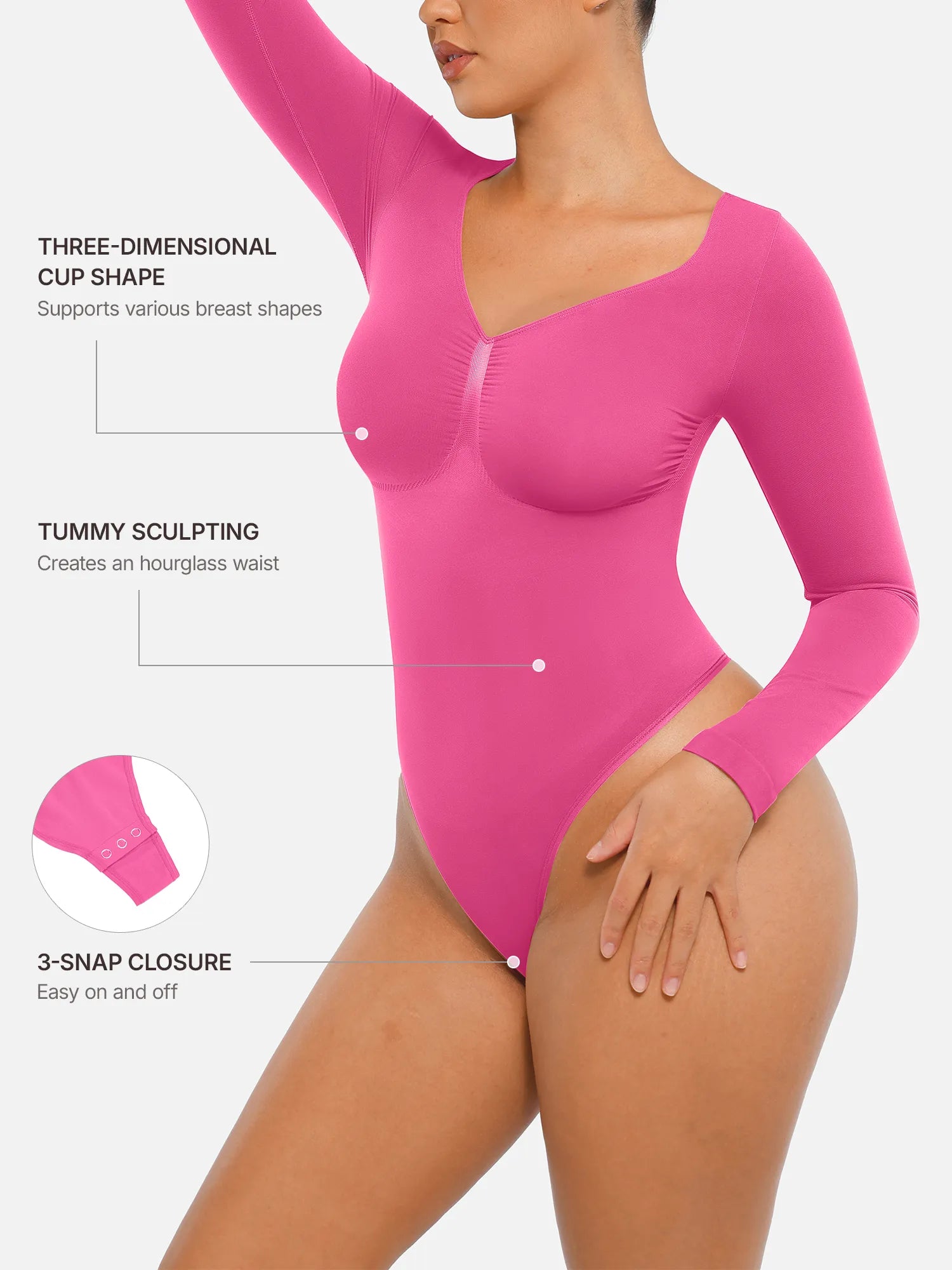Lume Lingerie Seamless Long Sleeve Tummy Control Thong Bodysuit