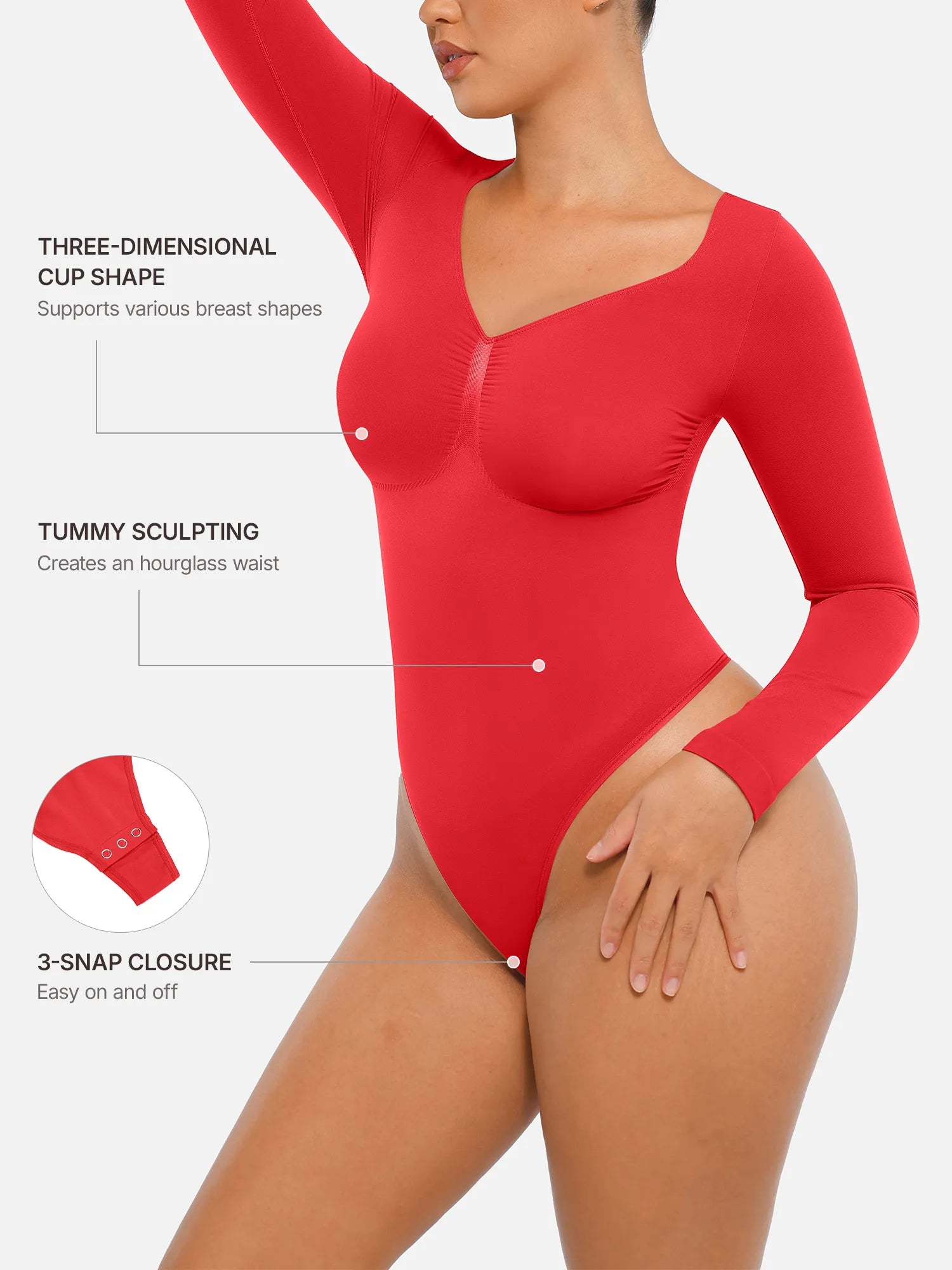 Lume Lingerie Seamless Long Sleeve Tummy Control Thong Bodysuit