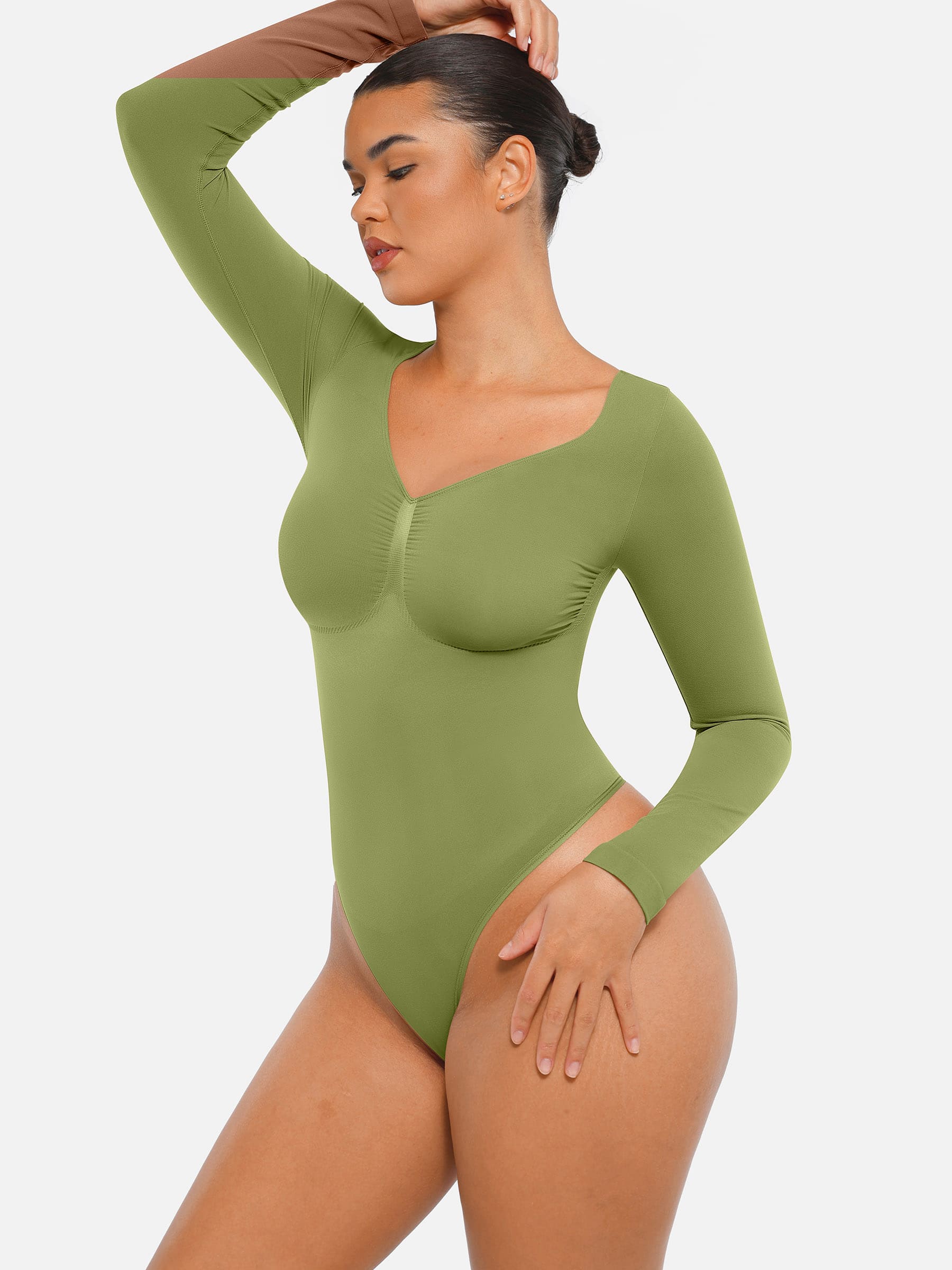 Lume Lingerie Seamless Long Sleeve Tummy Control Thong Bodysuit
