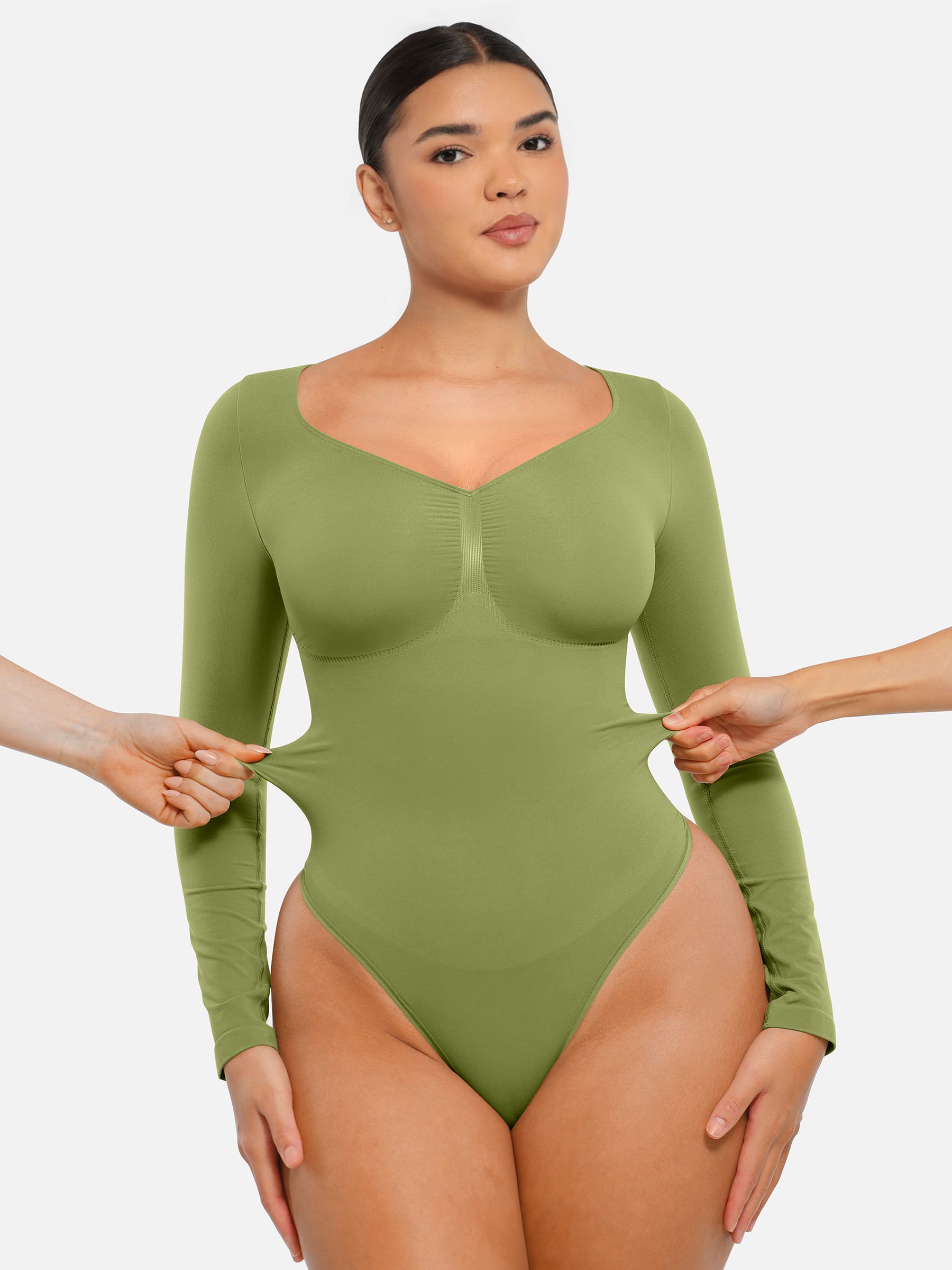Lume Lingerie Seamless Long Sleeve Tummy Control Thong Bodysuit